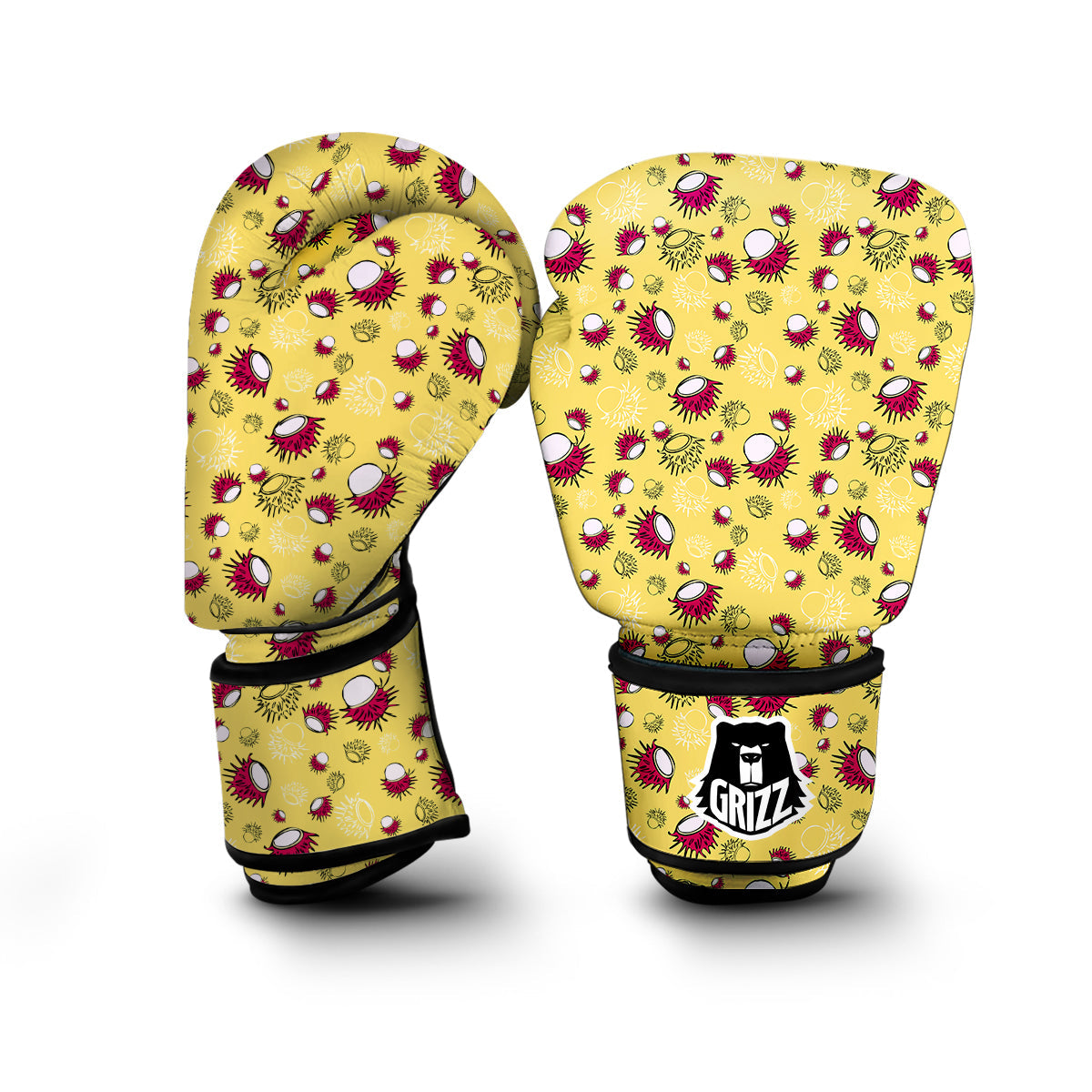 Rambutan Yellow Vintage Print Pattern Boxing Gloves-grizzshop