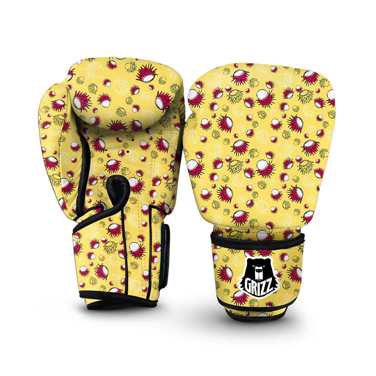 Rambutan Yellow Vintage Print Pattern Boxing Gloves-grizzshop