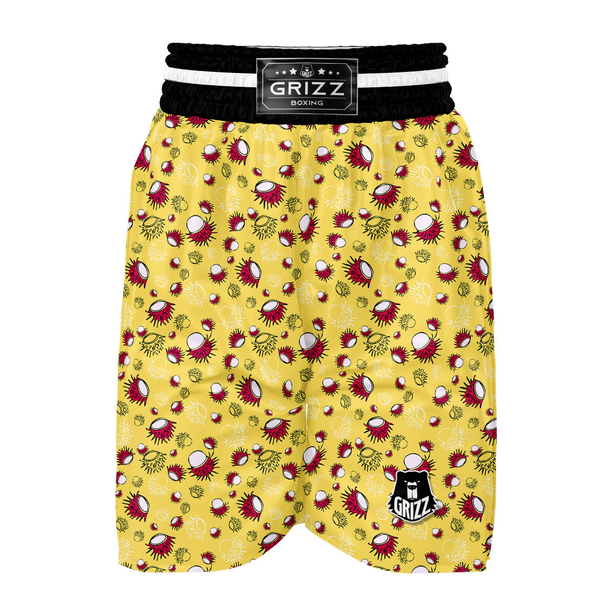 Rambutan Yellow Vintage Print Pattern Boxing Shorts-grizzshop