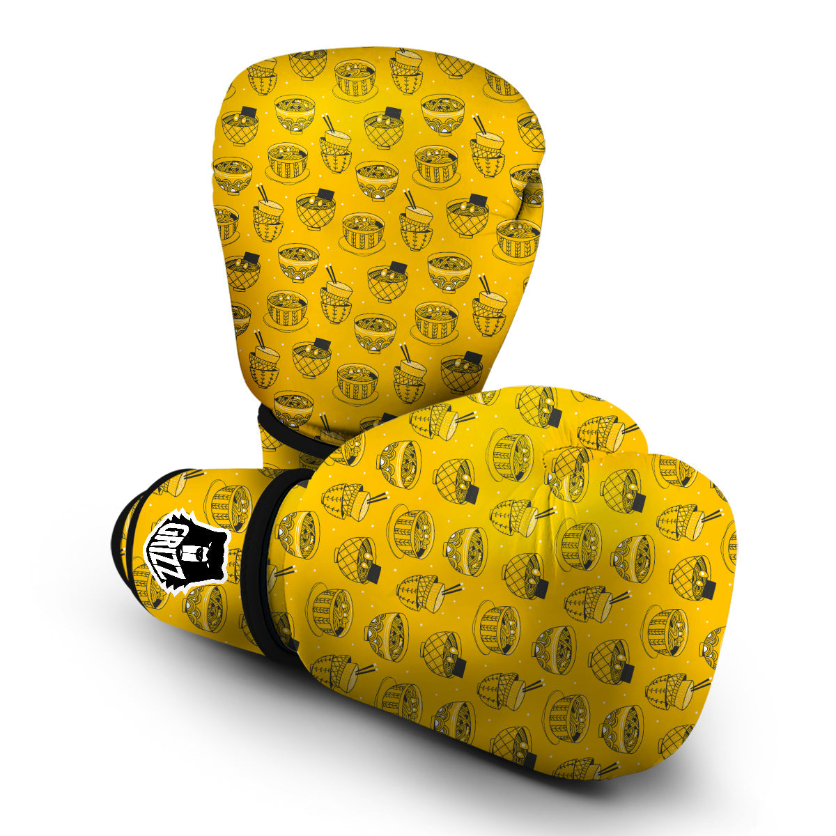 Ramen Hand Dawn Yellow Print Pattern Boxing Gloves-grizzshop