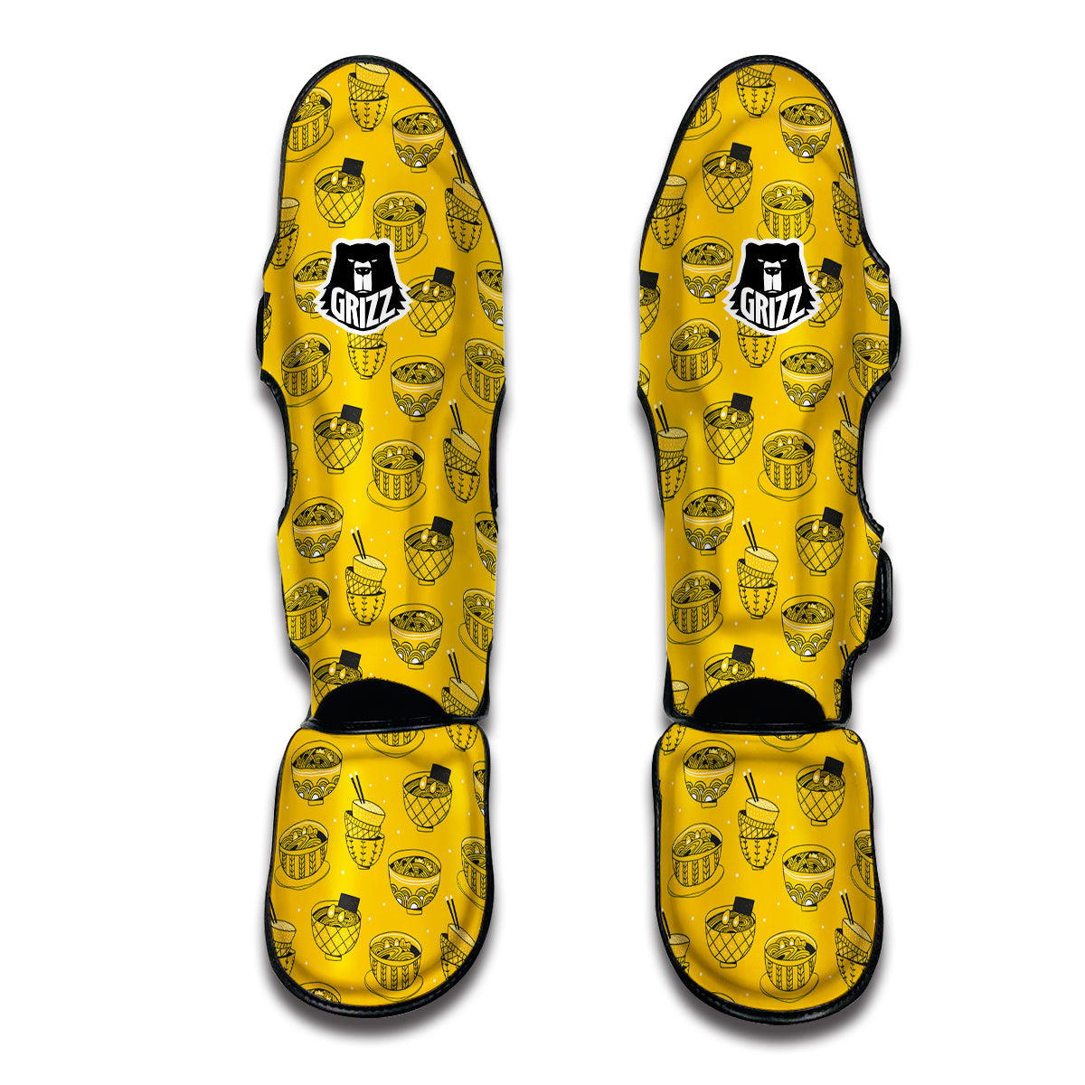 Ramen Hand Dawn Yellow Print Pattern Muay Thai Shin Guards-grizzshop