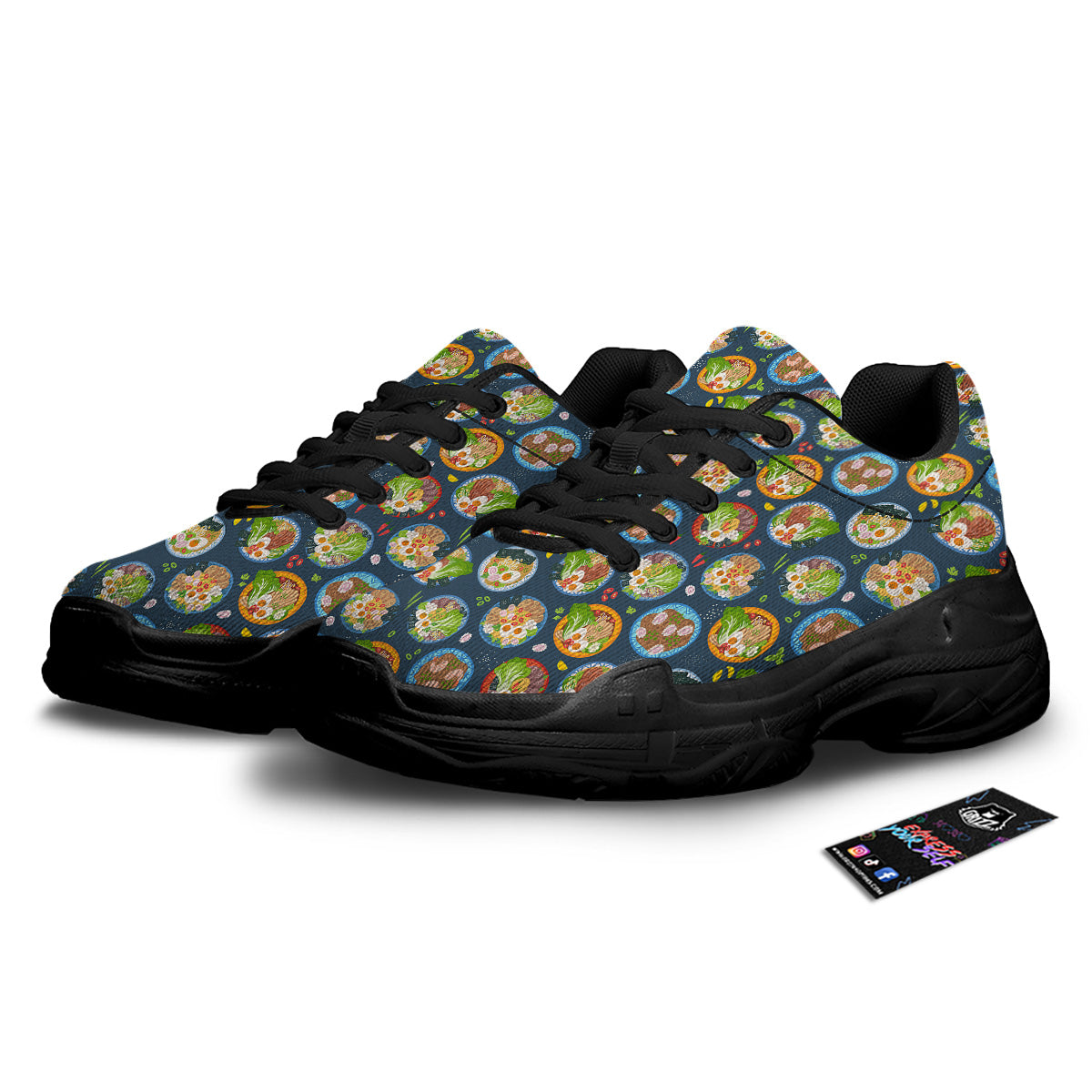 Ramen Udon Noodles In Bowl Print Pattern Black Chunky Shoes-grizzshop