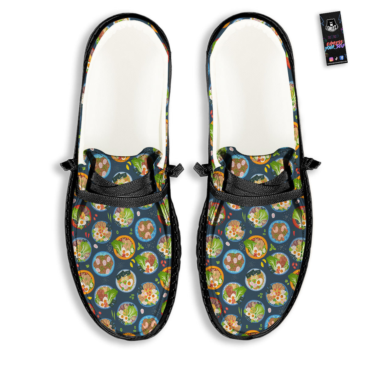 Ramen Udon Noodles In Bowl Print Pattern Black Loafers-grizzshop