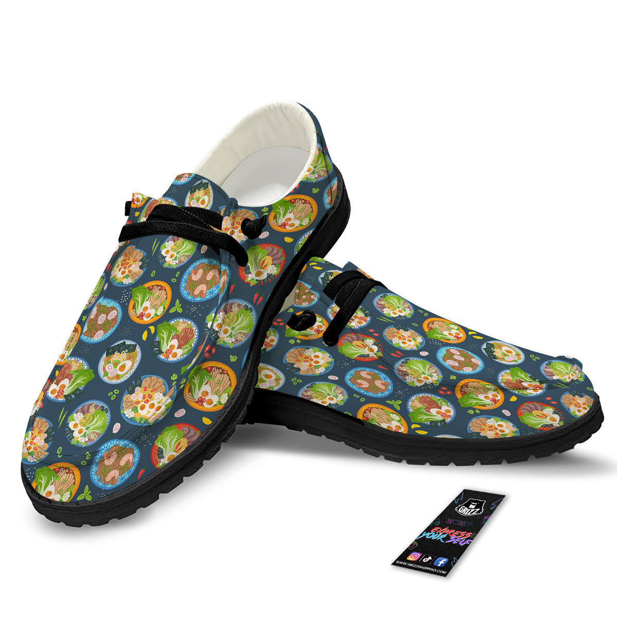 Ramen Udon Noodles In Bowl Print Pattern Black Loafers-grizzshop