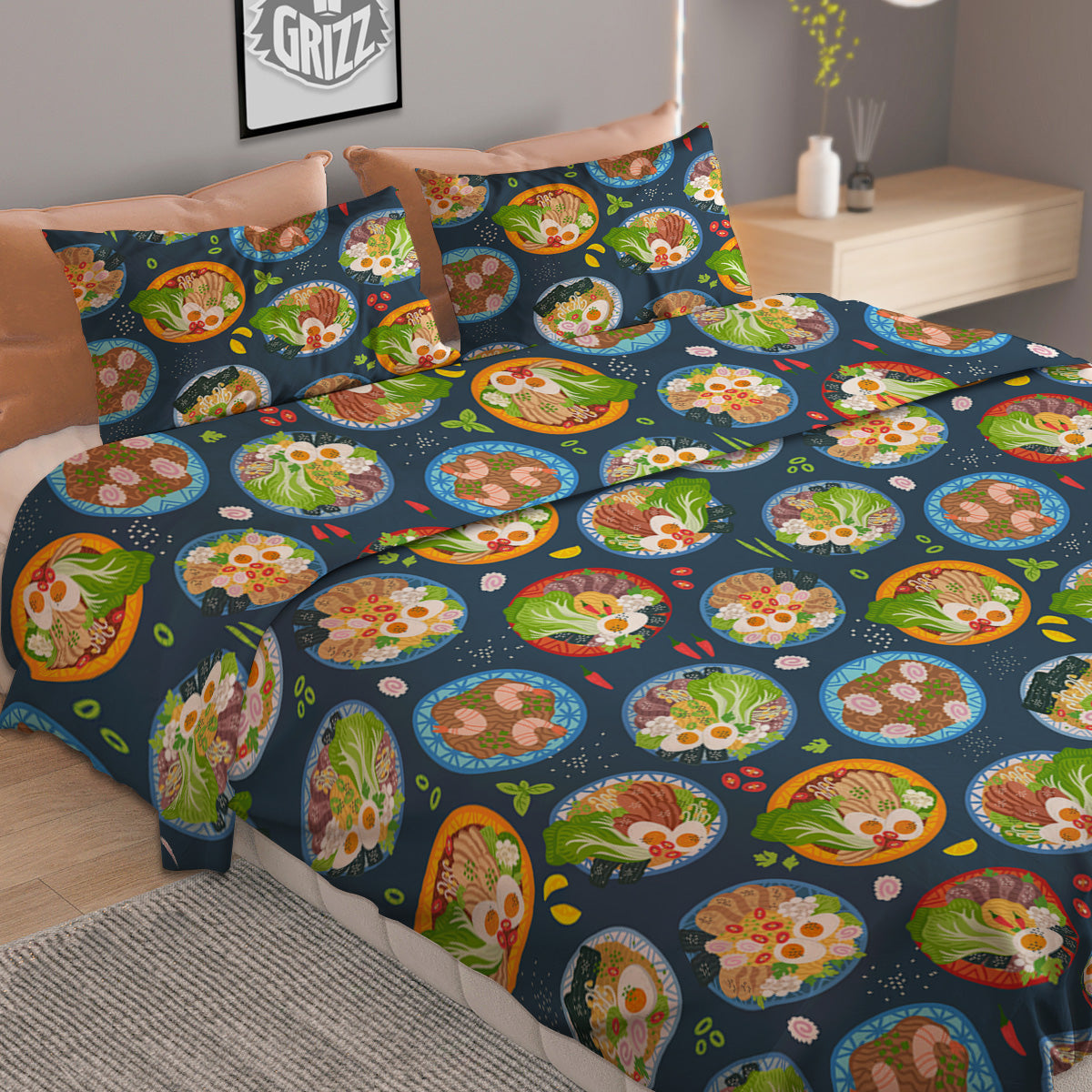Ramen Udon Noodles In Bowl Print Pattern Duvet Cover Bedding Set