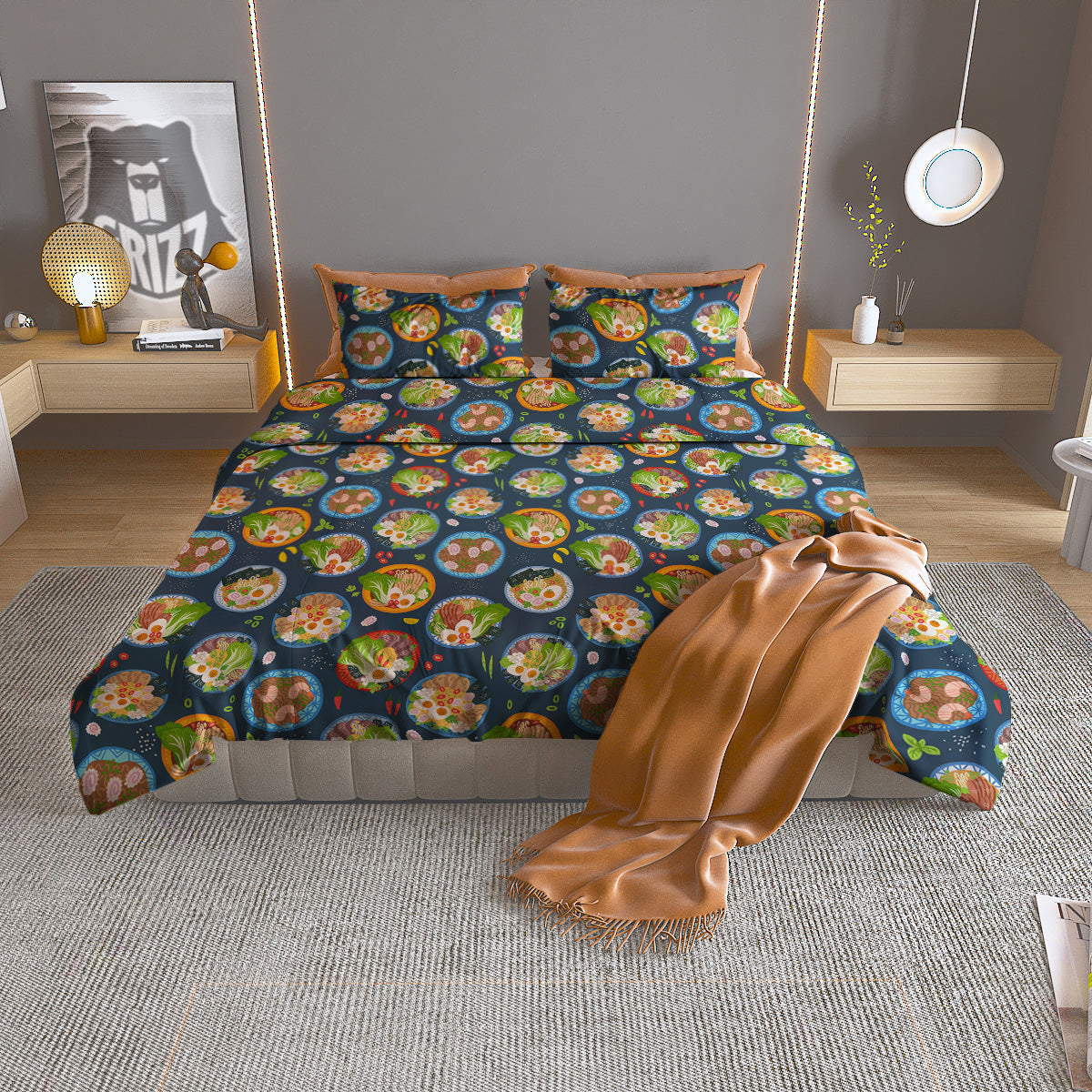 Ramen Udon Noodles In Bowl Print Pattern Duvet Cover Bedding Set