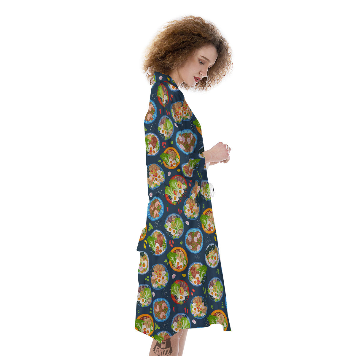Ramen Udon Noodles In Bowl Print Pattern Kimono-grizzshop