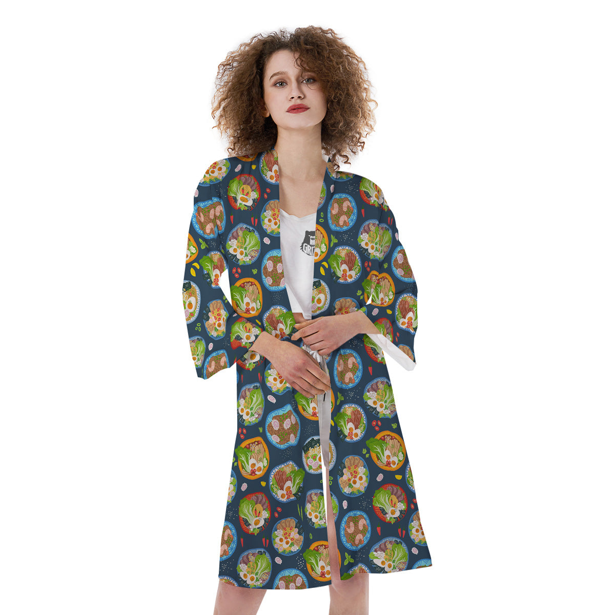 Ramen Udon Noodles In Bowl Print Pattern Kimono-grizzshop