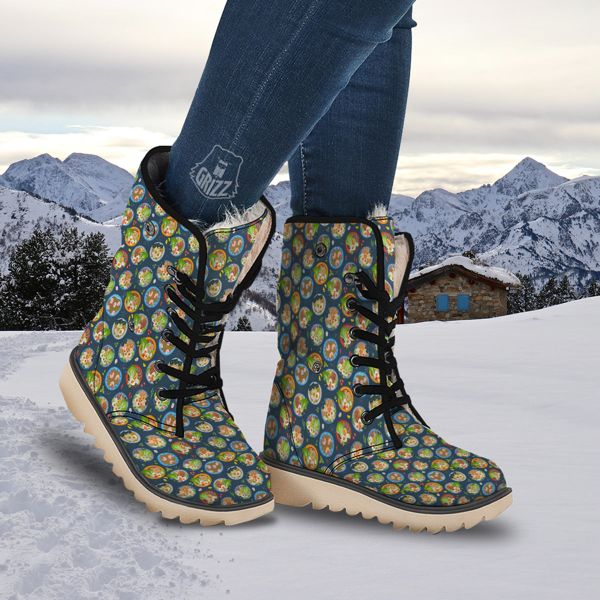 Ramen Udon Noodles In Bowl Print Pattern Snow Boots-grizzshop
