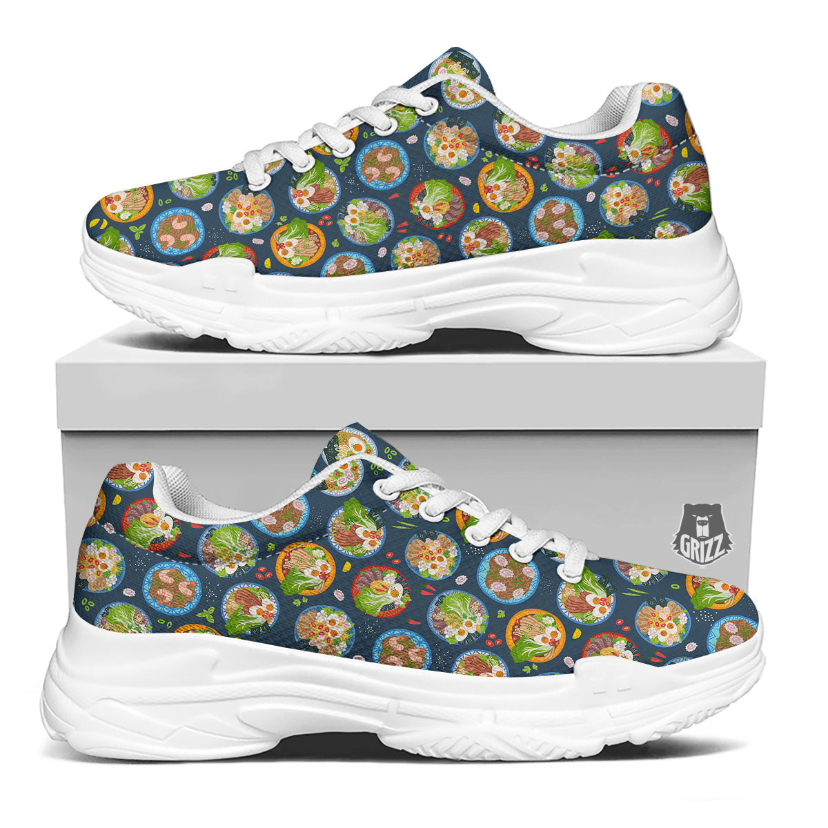 Ramen Udon Noodles In Bowl Print Pattern White Chunky Shoes-grizzshop