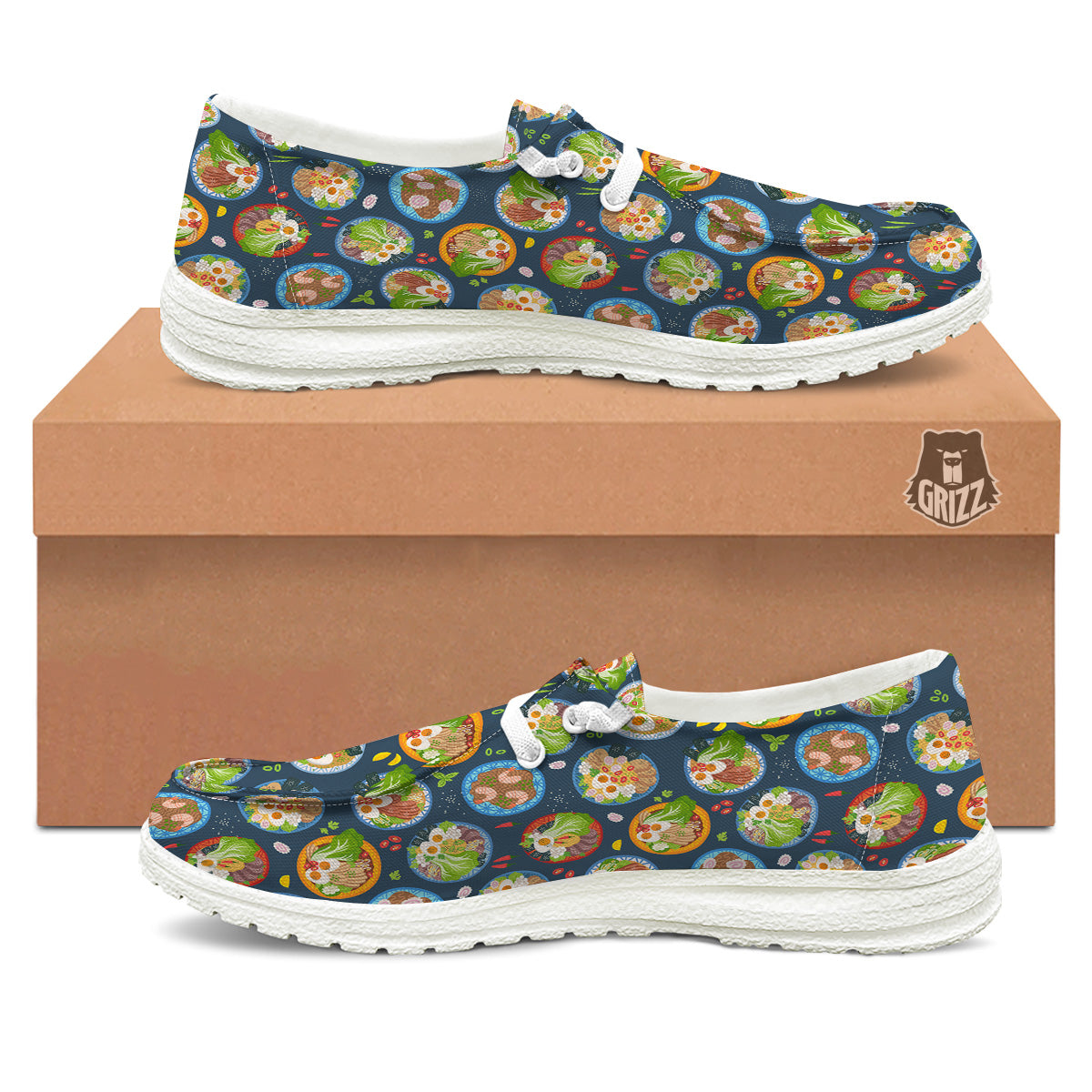 Ramen Udon Noodles In Bowl Print Pattern White Loafers-grizzshop