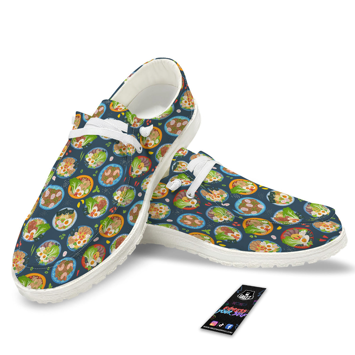 Ramen Udon Noodles In Bowl Print Pattern White Loafers-grizzshop