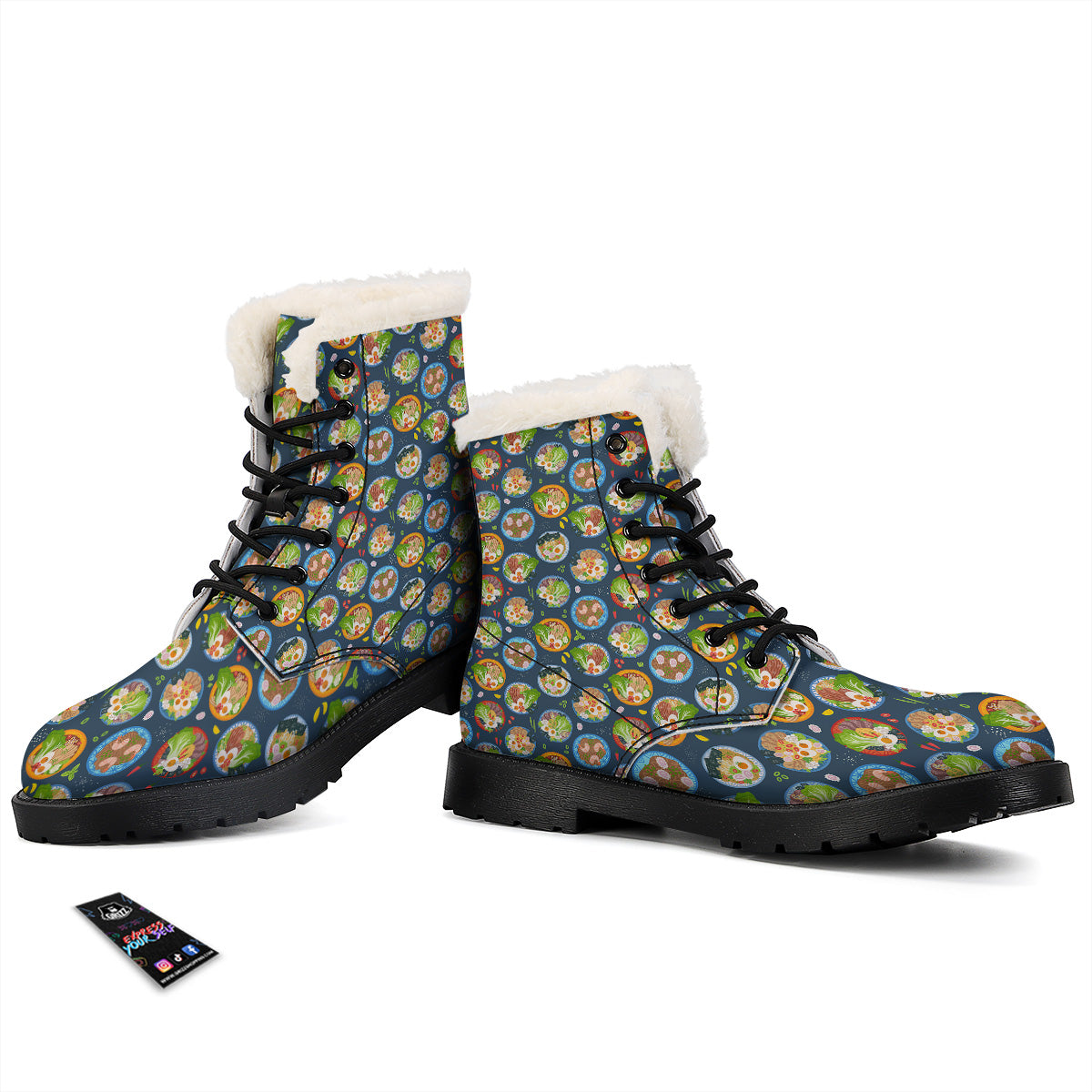 Ramen Udon Noodles In Bowl Print Pattern Winter Boots-grizzshop