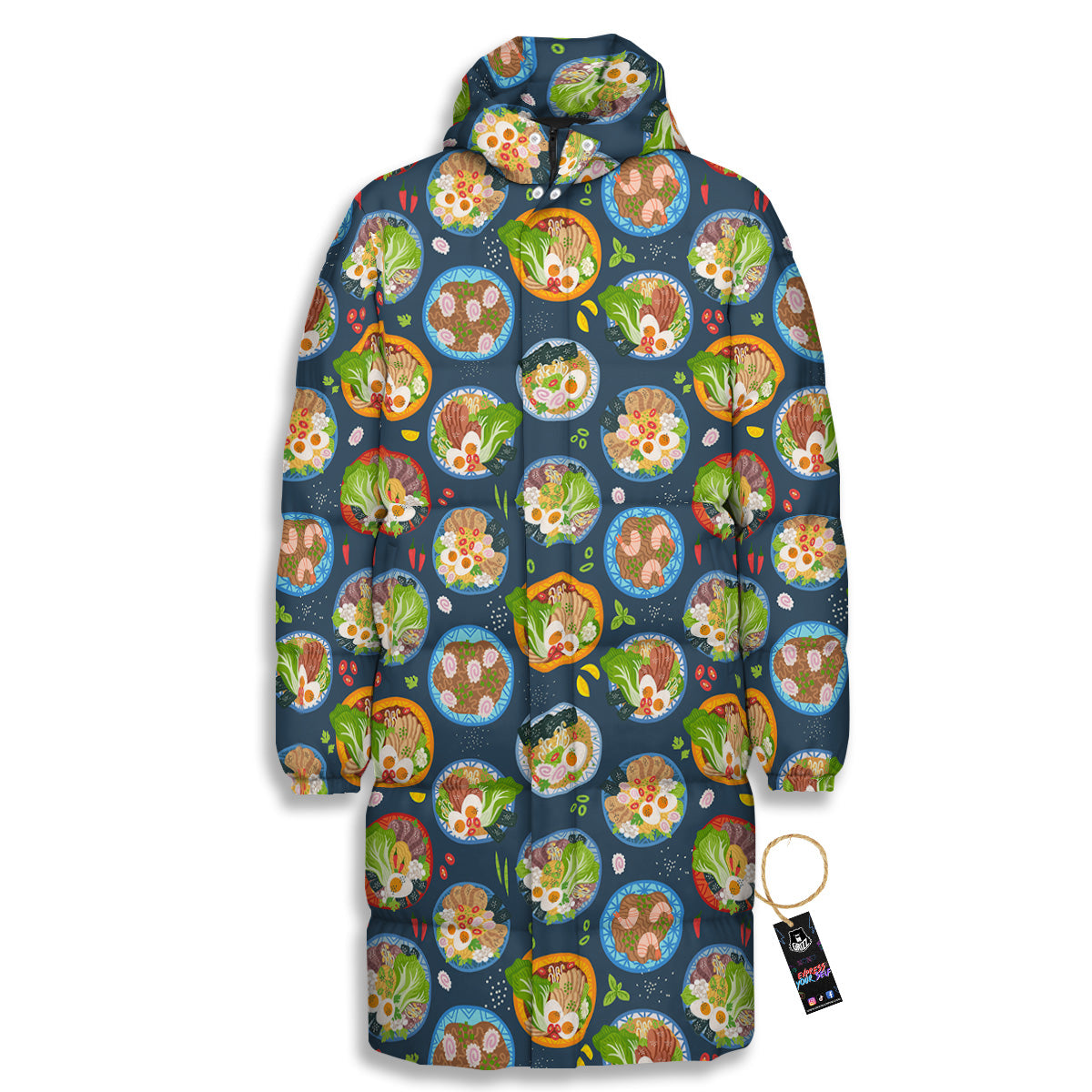 Ramen Udon Noodles In Bowl Print Pattern Long Down Jacket