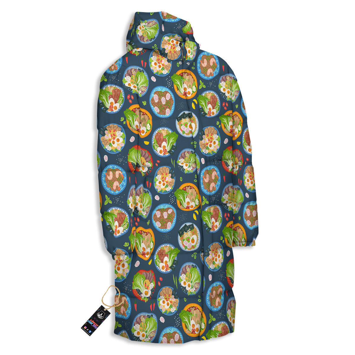 Ramen Udon Noodles In Bowl Print Pattern Long Down Jacket