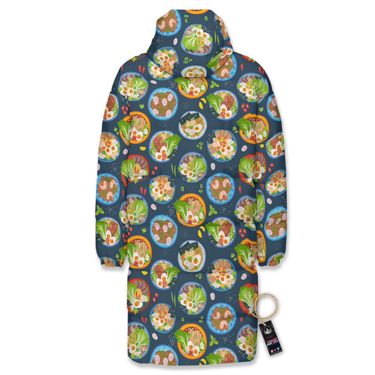 Ramen Udon Noodles In Bowl Print Pattern Long Down Jacket