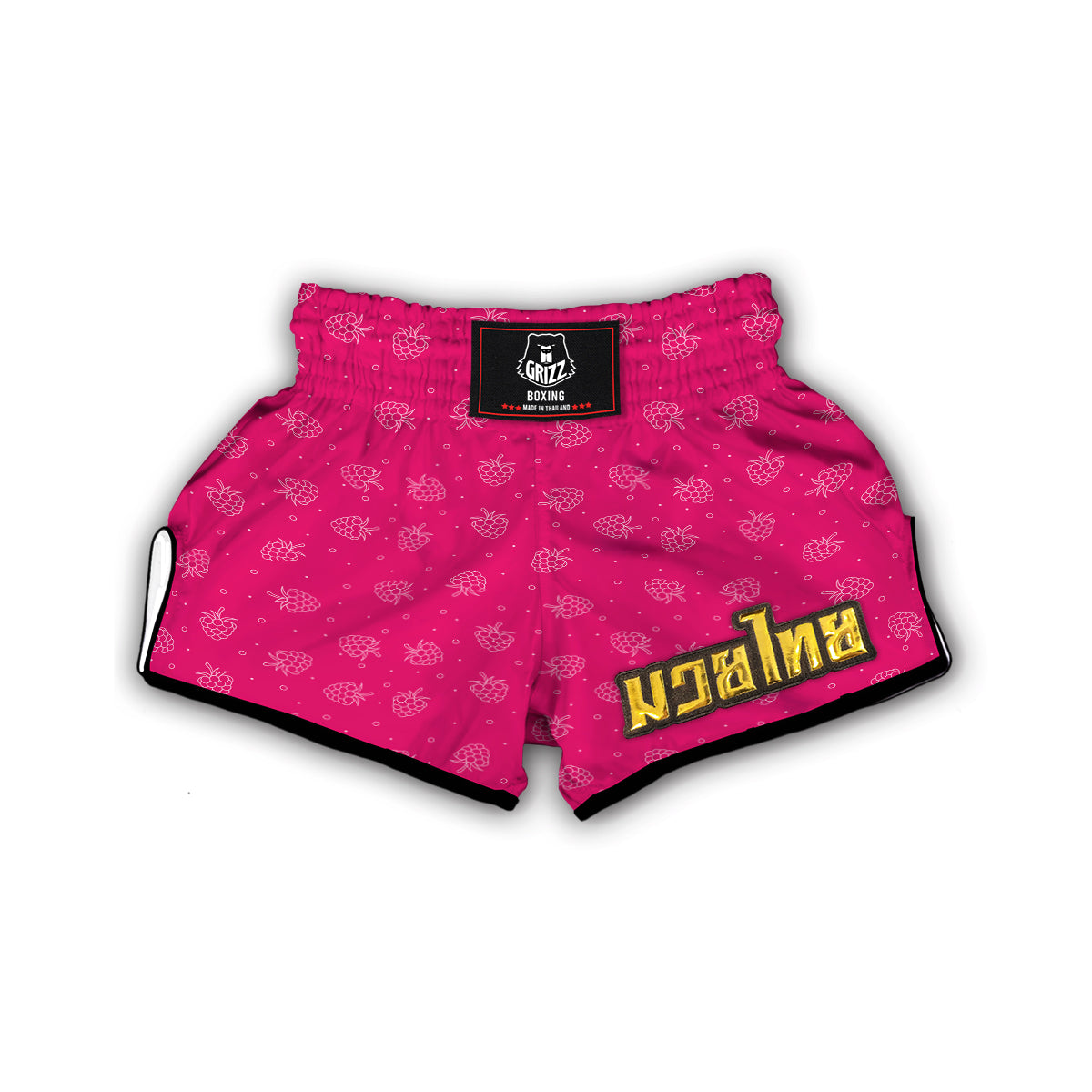 Raspberry Hand Drawn Pink Print Pattern Muay Thai Boxing Shorts-grizzshop