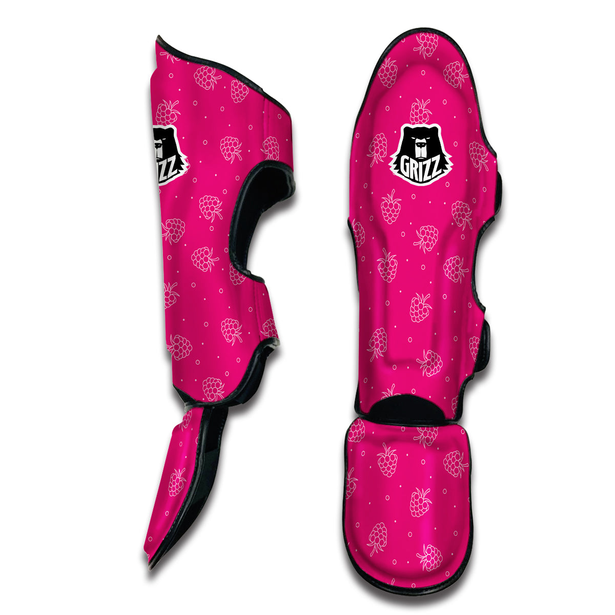 Raspberry Hand Drawn Pink Print Pattern Muay Thai Shin Guards-grizzshop