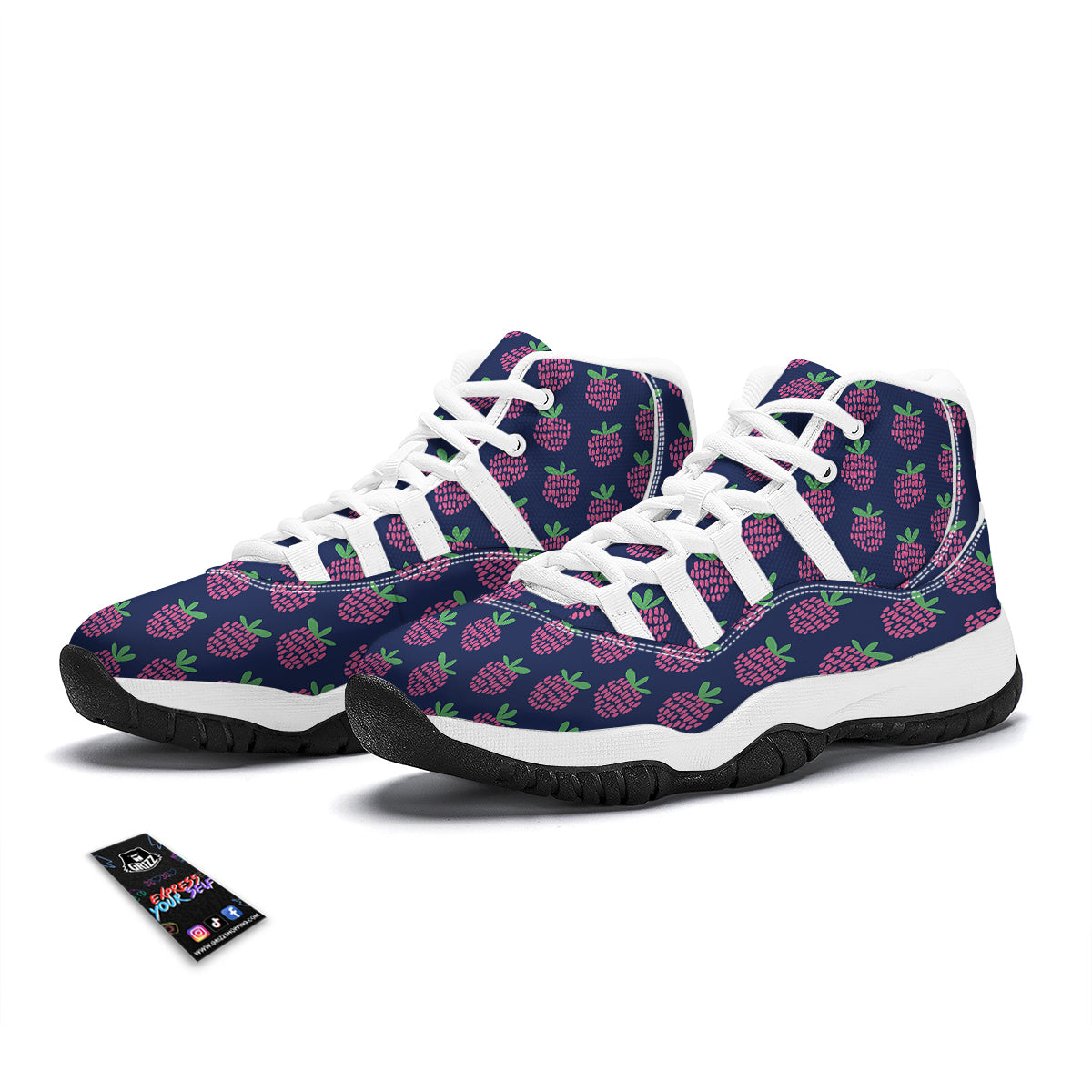 Raspberry Pink And Blue Color Print Pattern White Bball Shoes-grizzshop