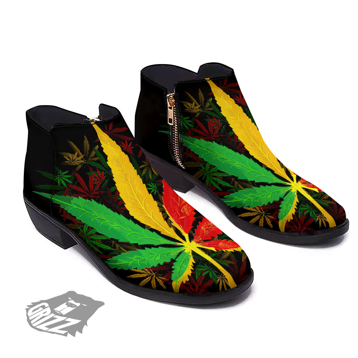 Rasta Cannabis Print Ankle Boots-grizzshop