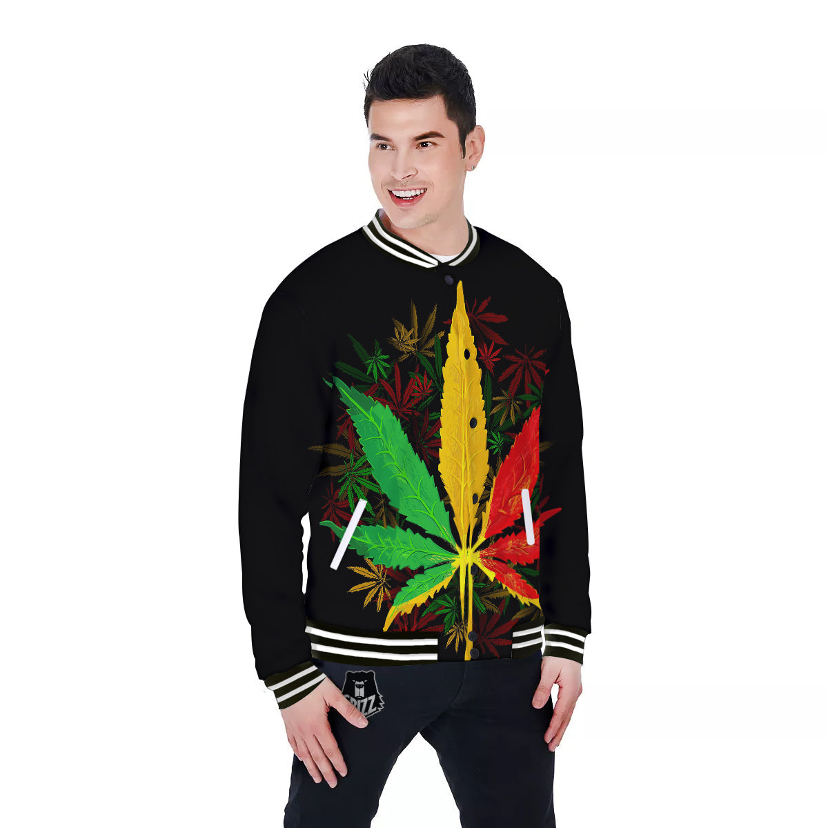 Rasta Cannabis Print Baseball Jacket-grizzshop
