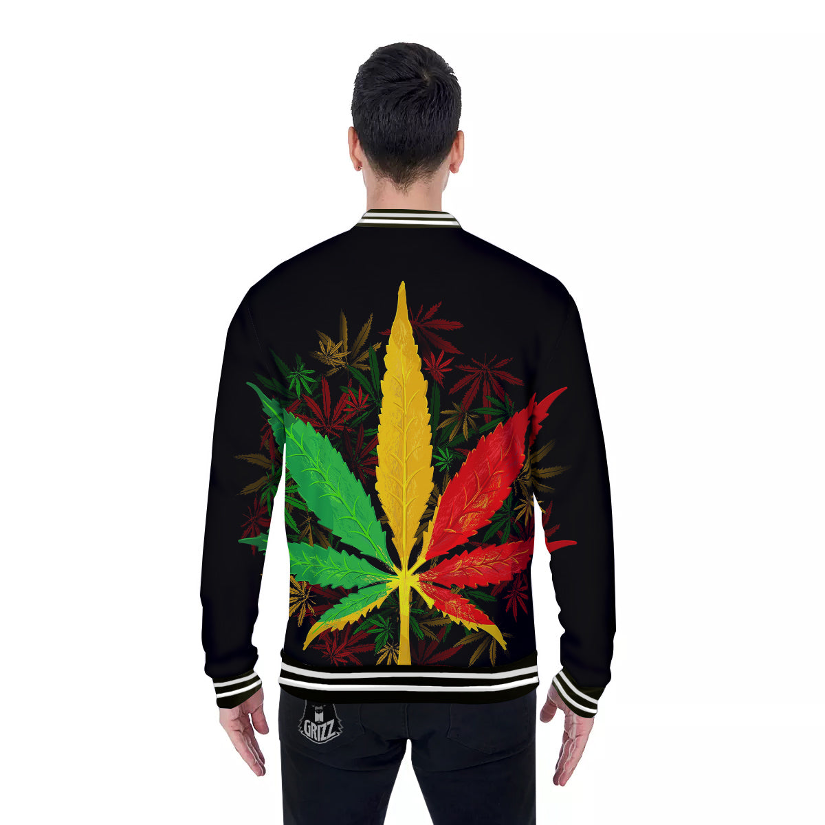 Rasta Cannabis Print Baseball Jacket-grizzshop