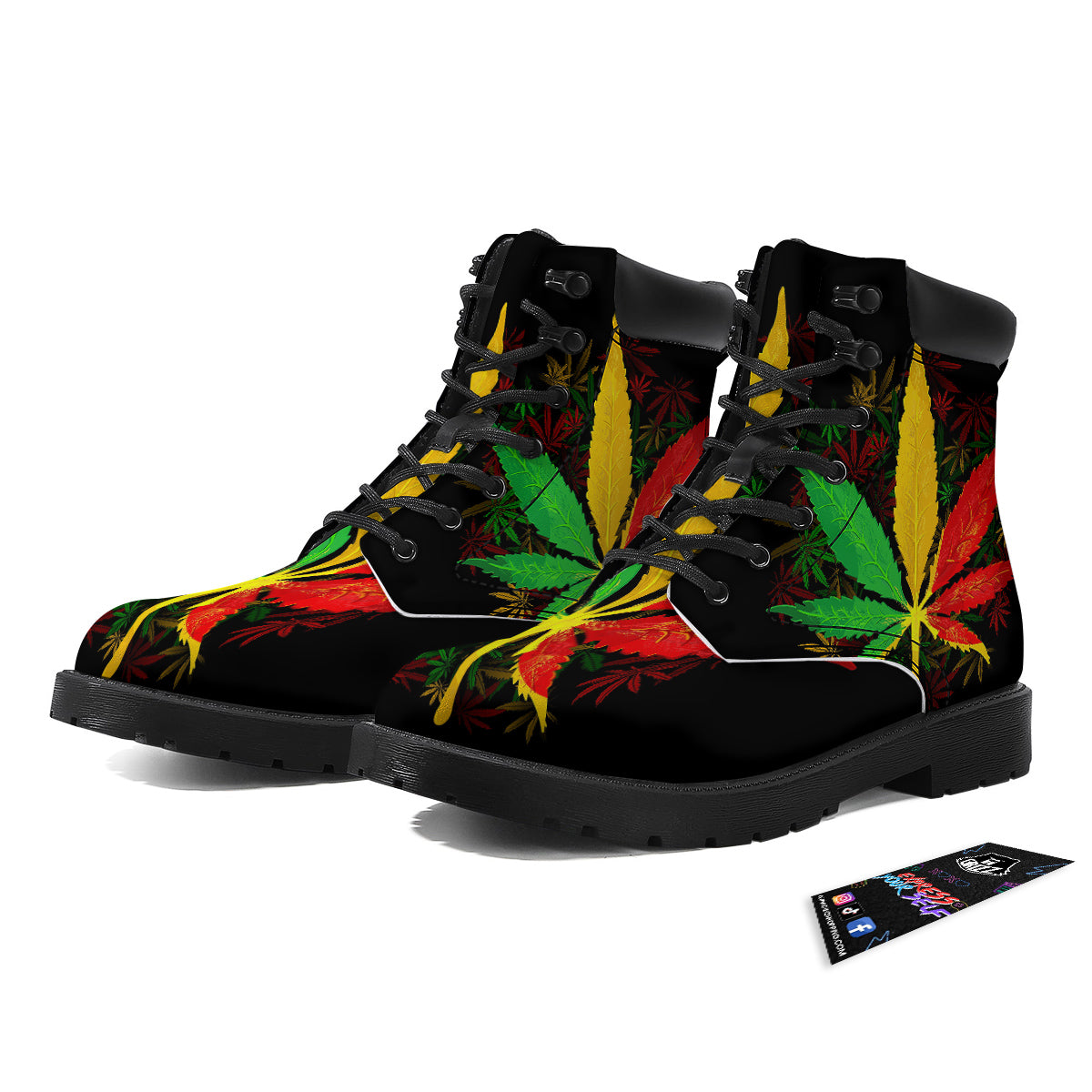 Rasta Cannabis Print Boots-grizzshop
