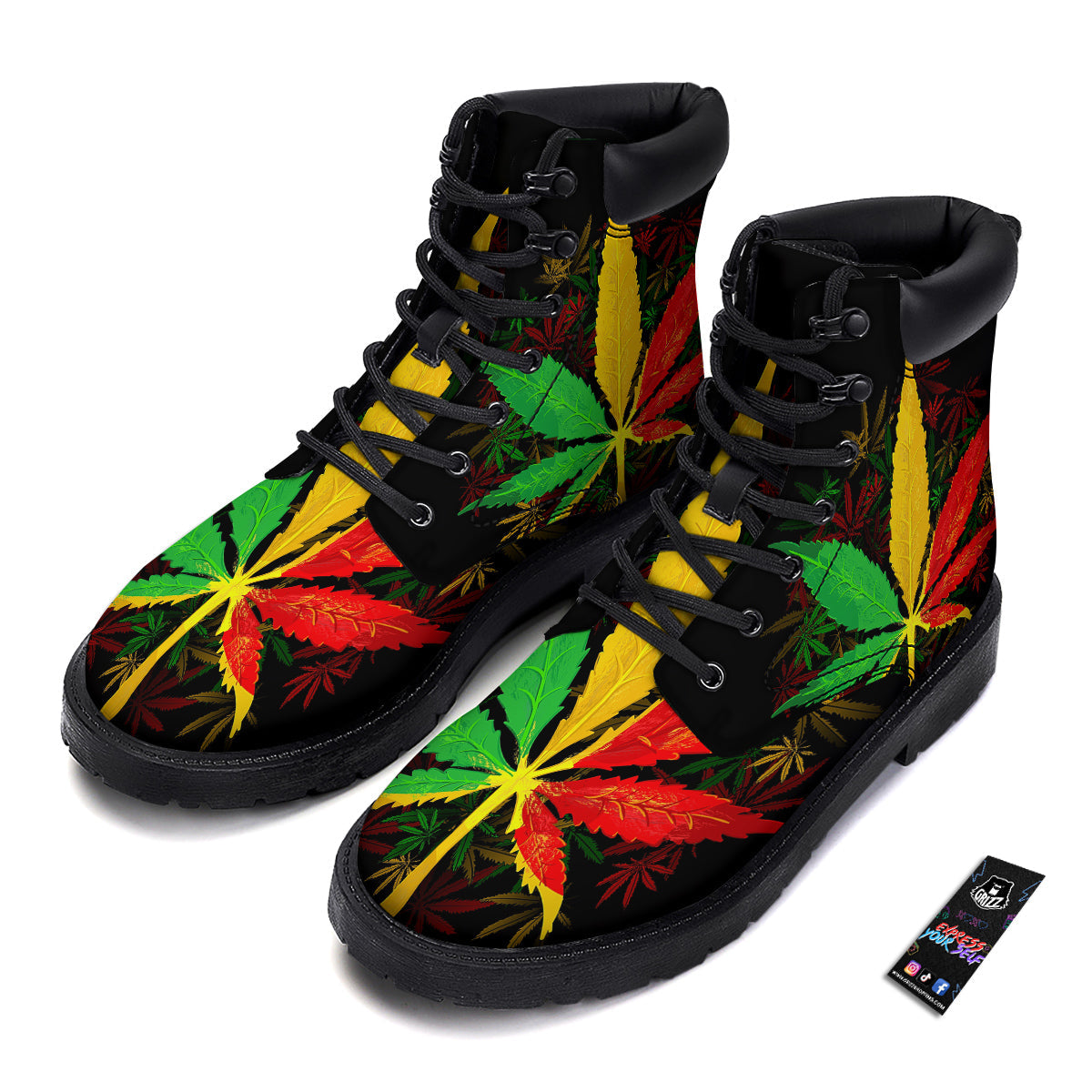 Rasta Cannabis Print Boots-grizzshop