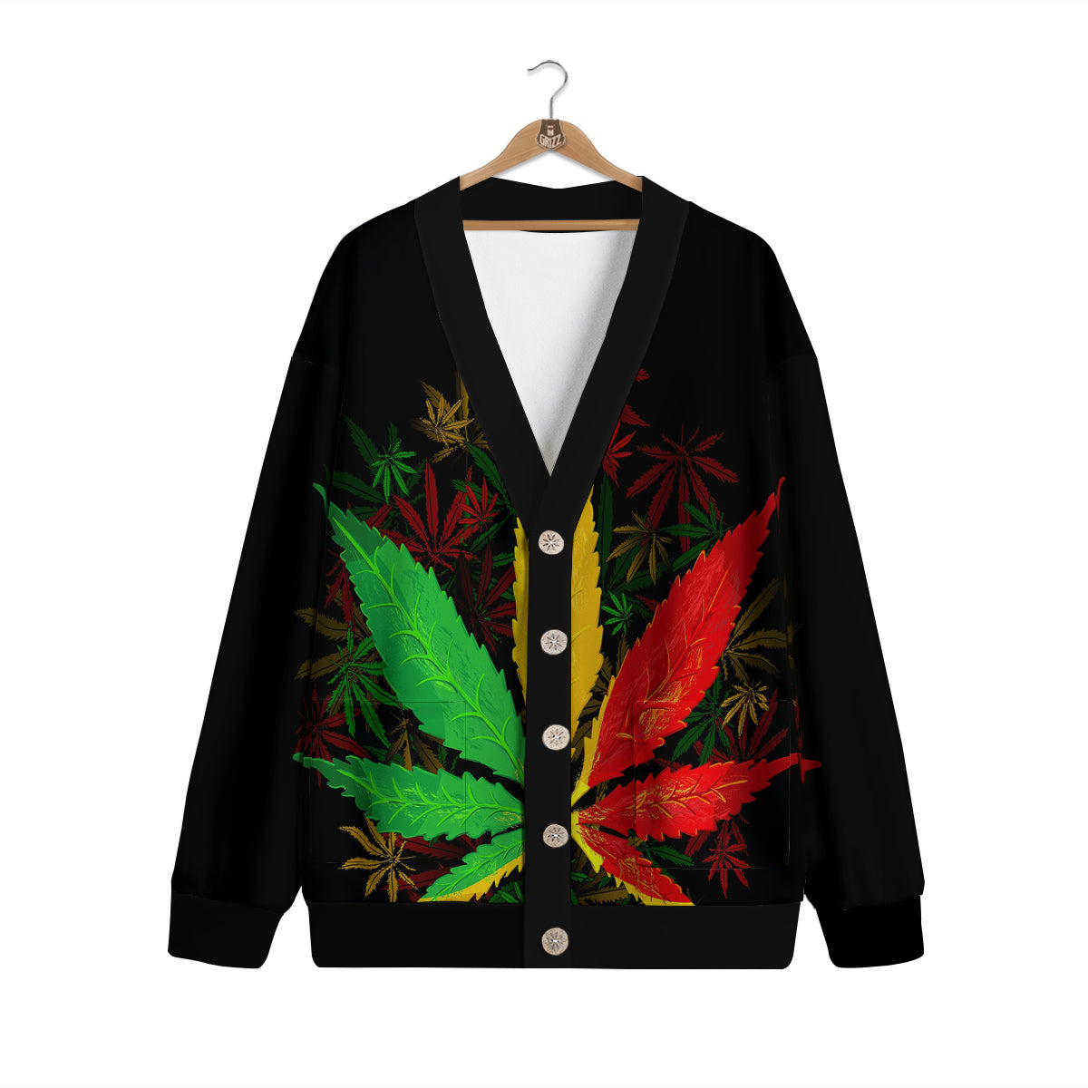 Rasta Cannabis Print Cardigan-grizzshop