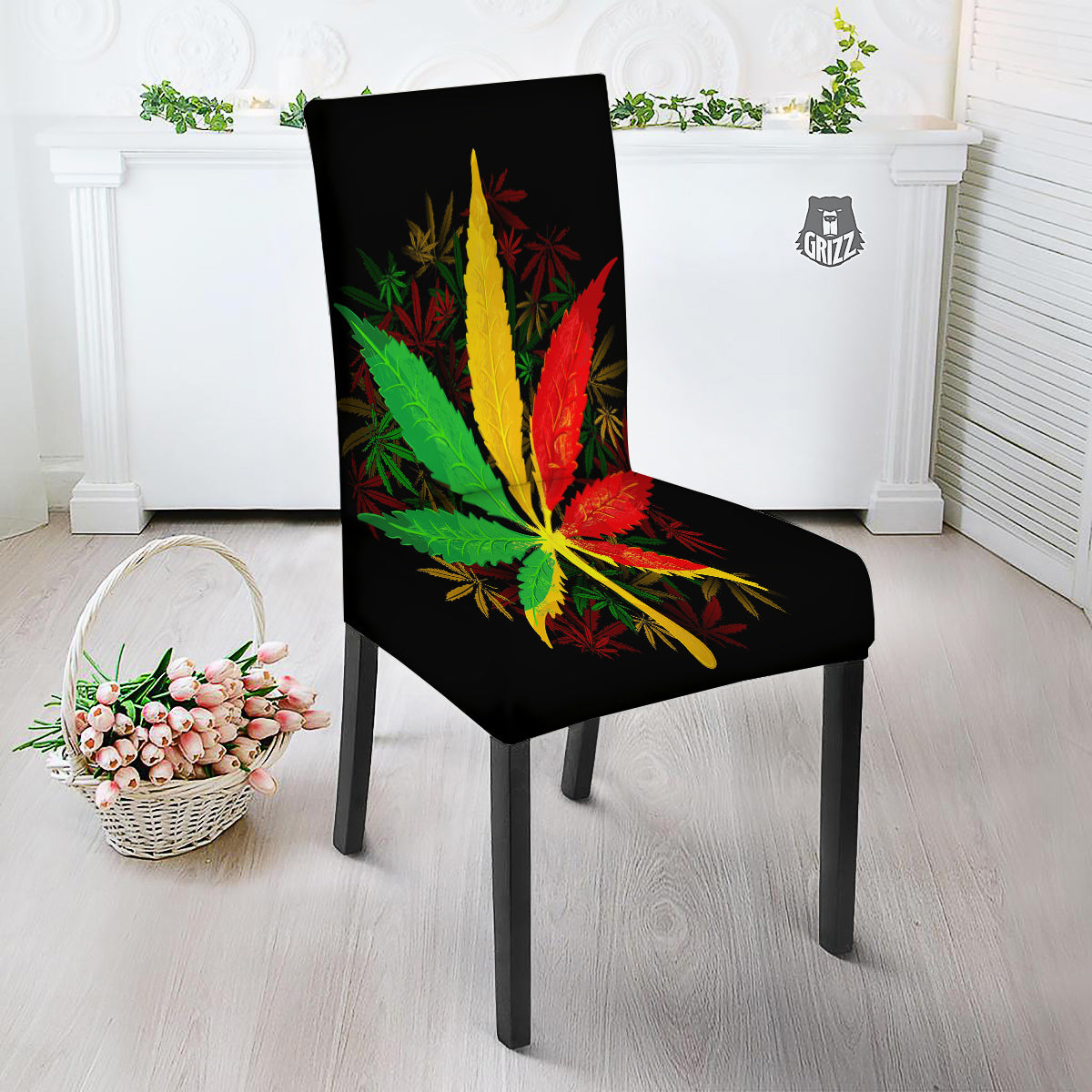 Rasta Cannabis Print Dining Chair Slipcover-grizzshop
