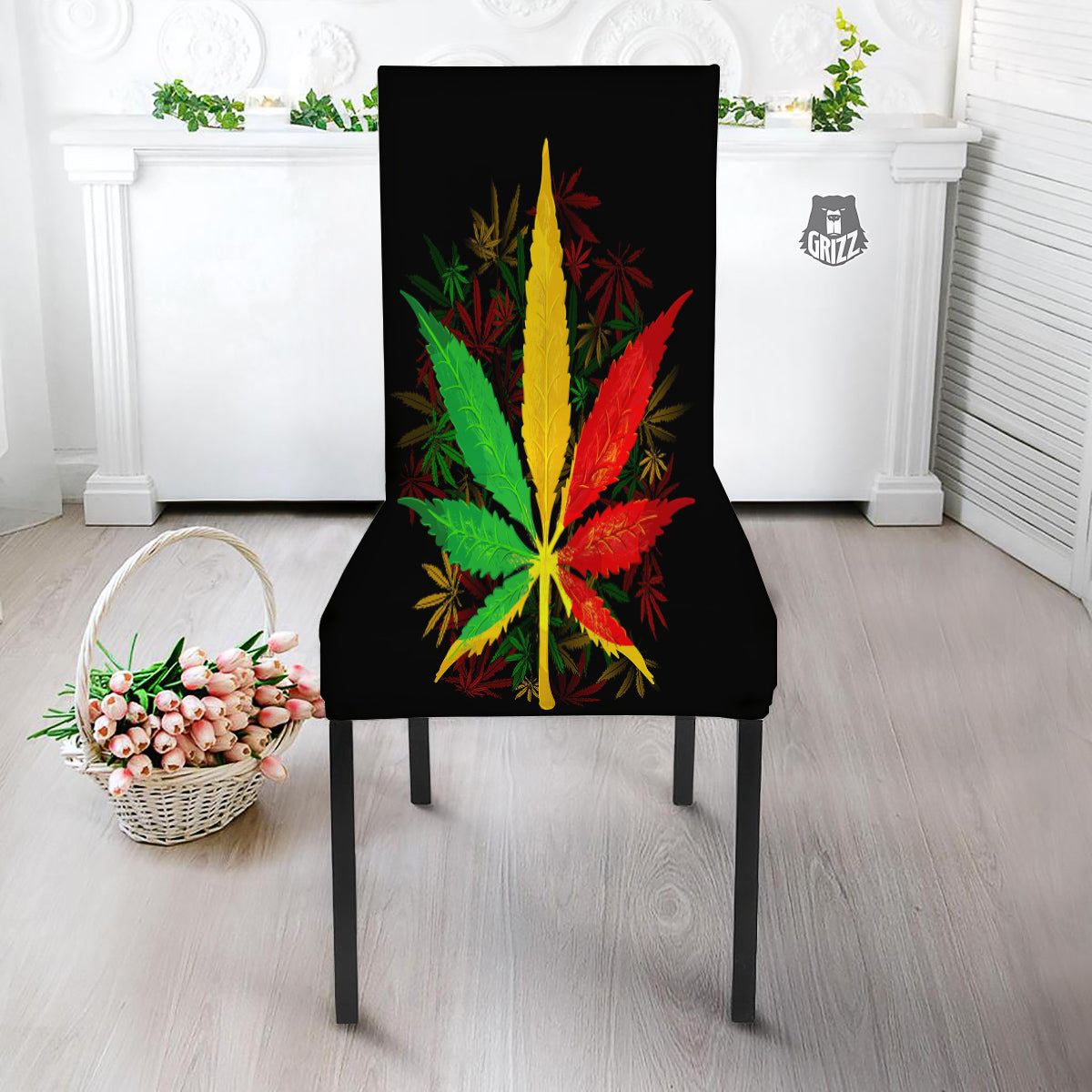 Rasta Cannabis Print Dining Chair Slipcover-grizzshop