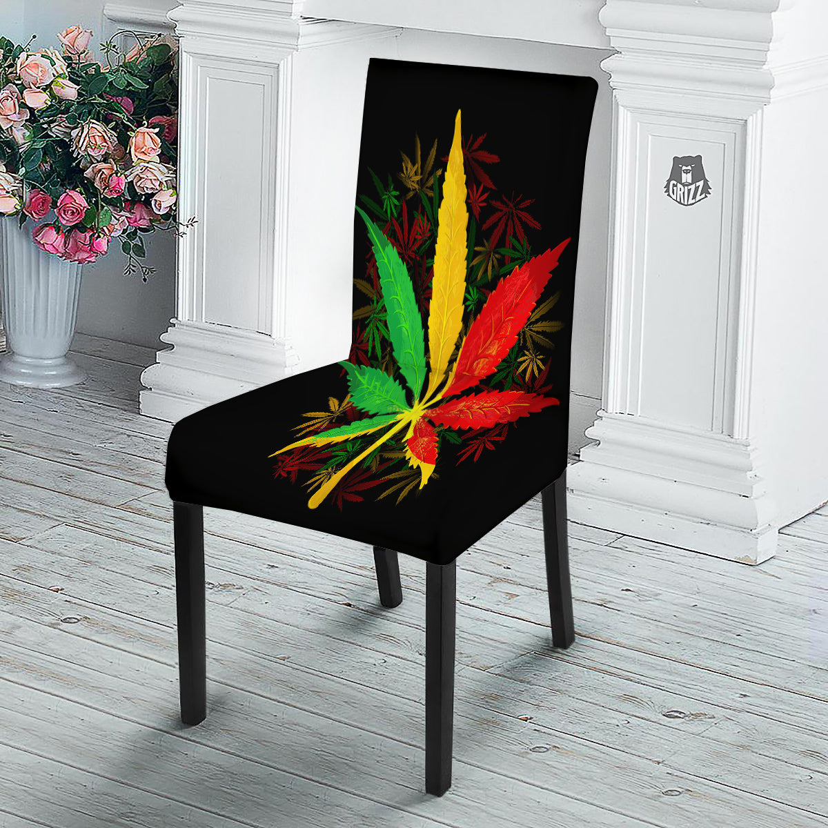 Rasta Cannabis Print Dining Chair Slipcover-grizzshop