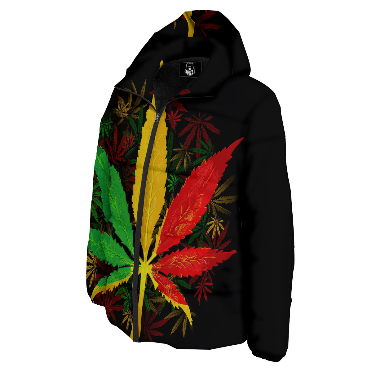 Rasta Cannabis Print Down Jacket-grizzshop
