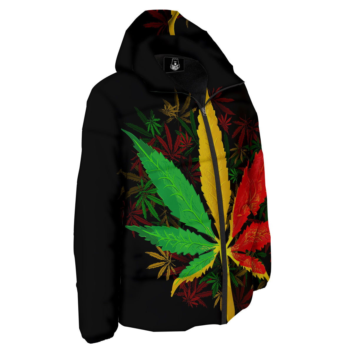 Rasta Cannabis Print Down Jacket-grizzshop