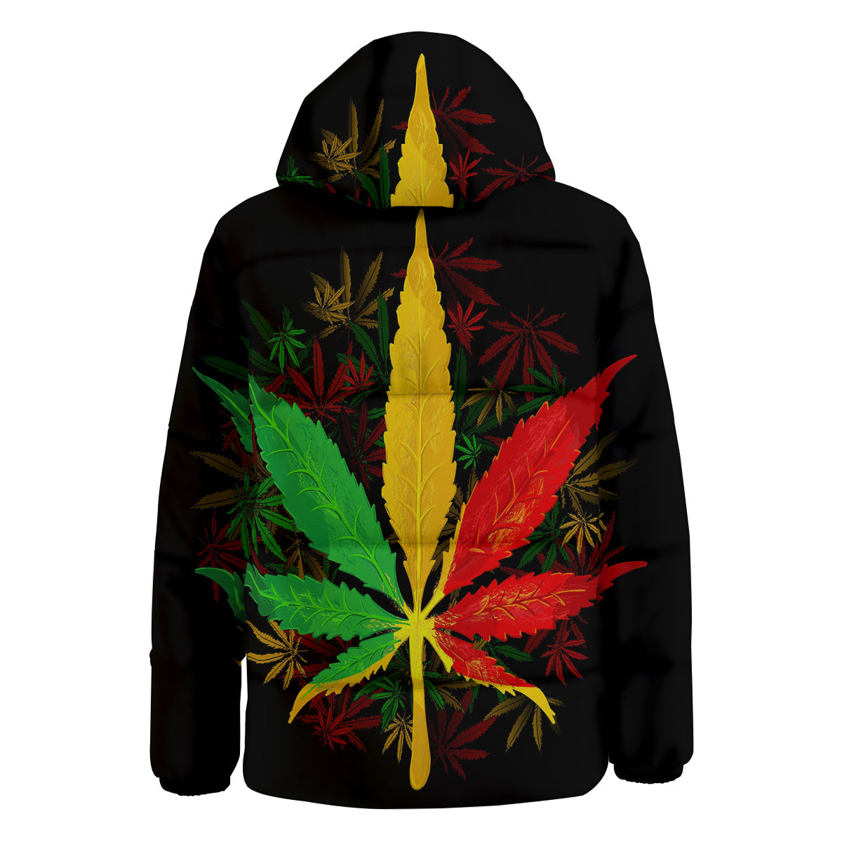 Rasta Cannabis Print Down Jacket-grizzshop