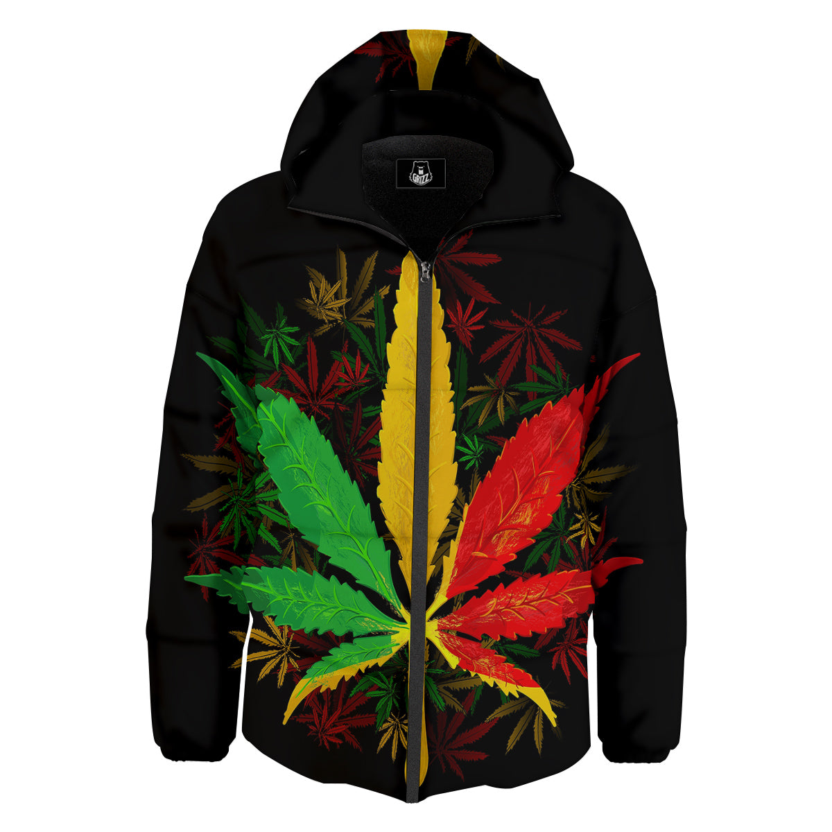 Rasta Cannabis Print Down Jacket-grizzshop