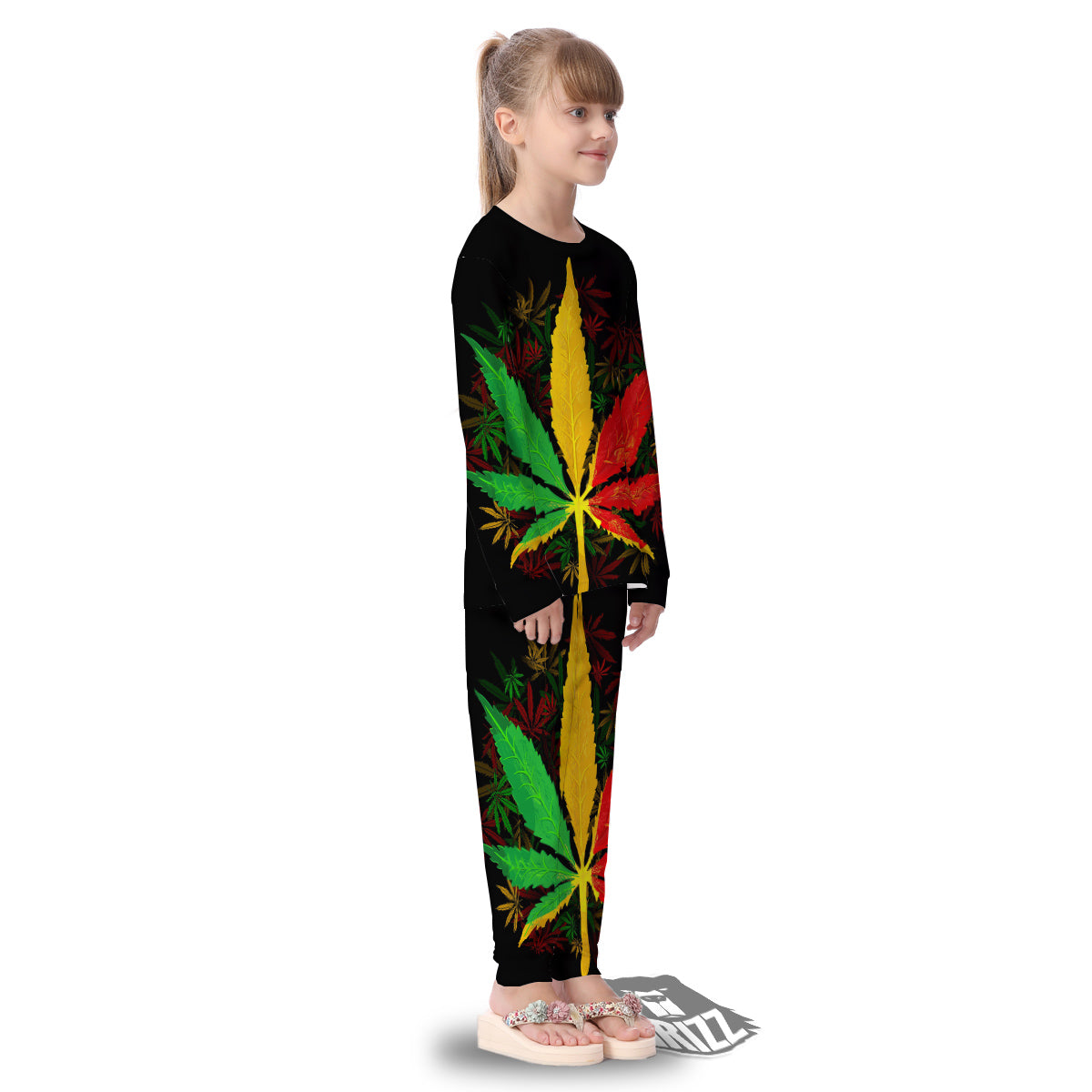 Rasta Cannabis Print Kid's Pajamas-grizzshop