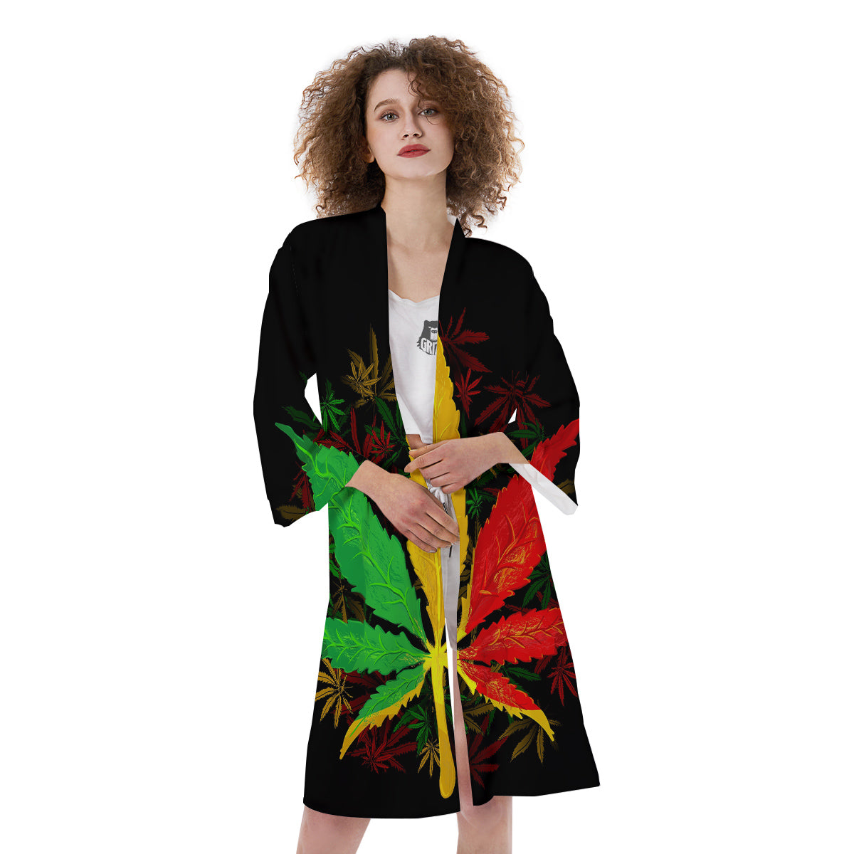Rasta Cannabis Print Kimono-grizzshop