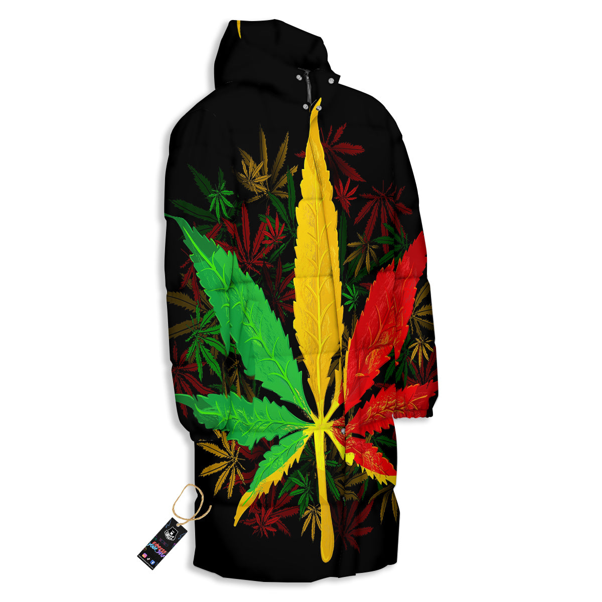 Rasta Cannabis Print Long Down Jacket-grizzshop