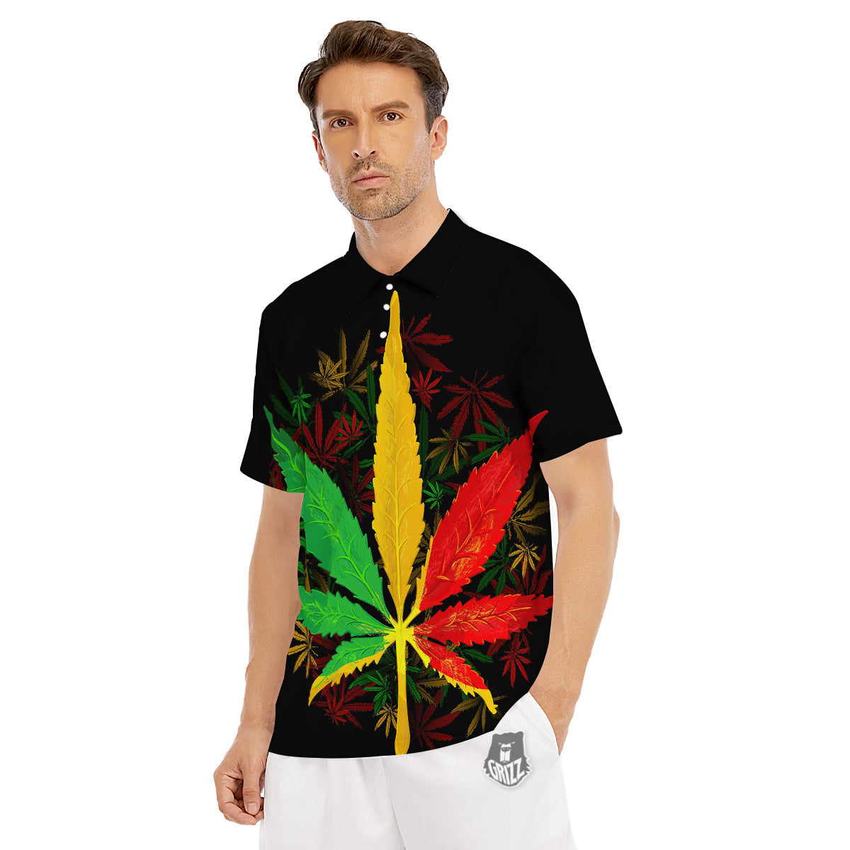 Rasta Cannabis Print Men's Golf Shirts-grizzshop