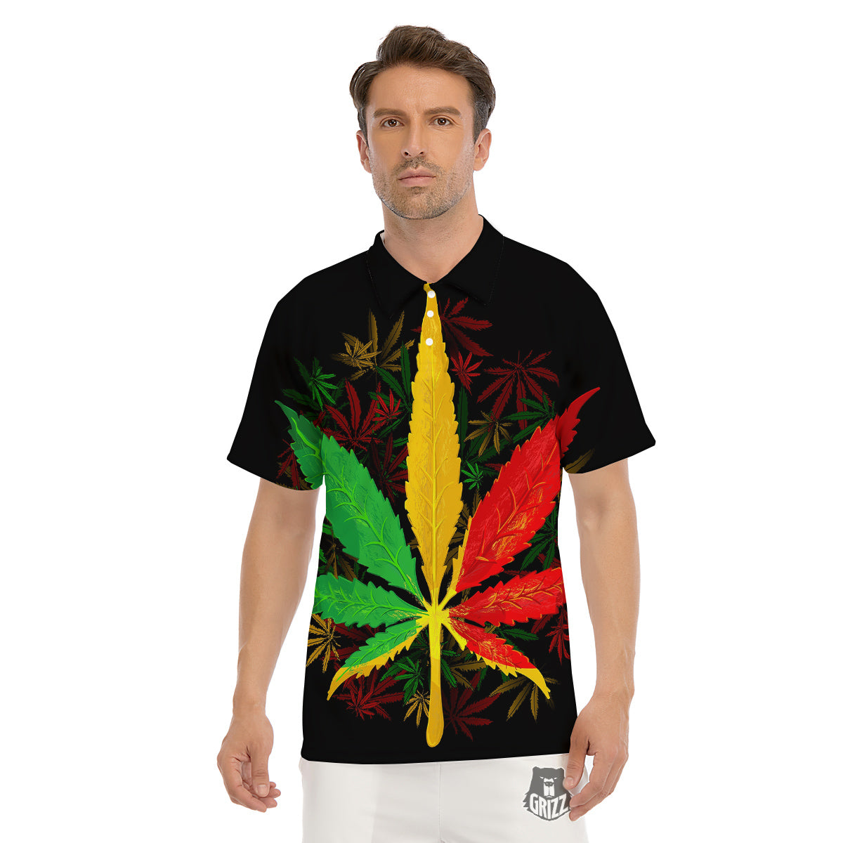 Rasta Cannabis Print Men's Golf Shirts-grizzshop