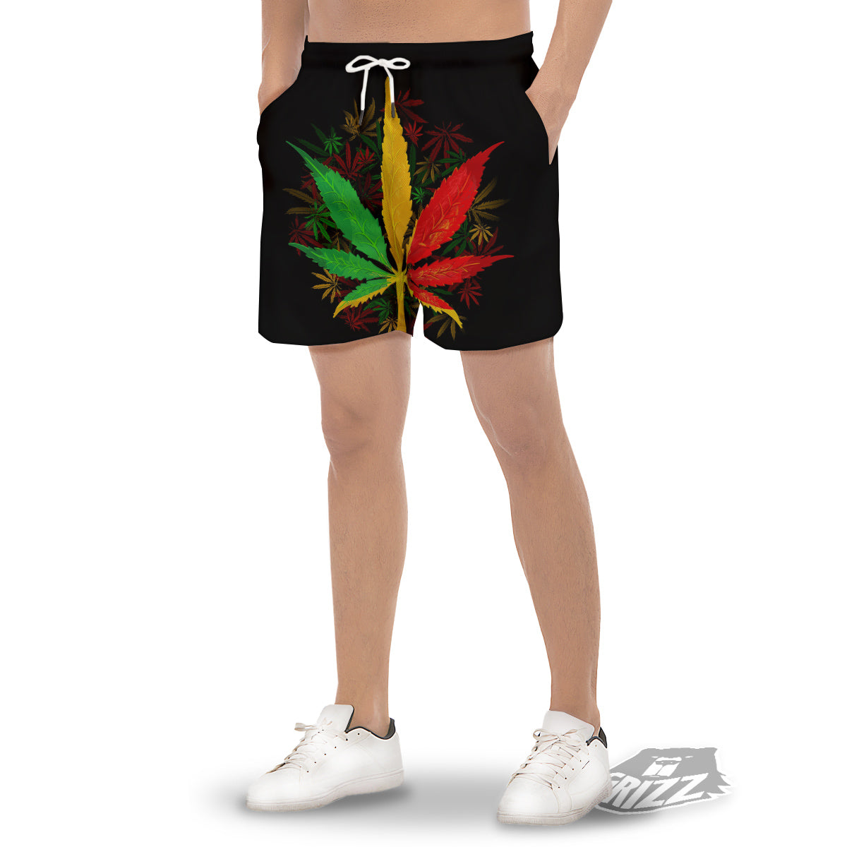 Rasta Cannabis Print Men's Gym Shorts-grizzshop