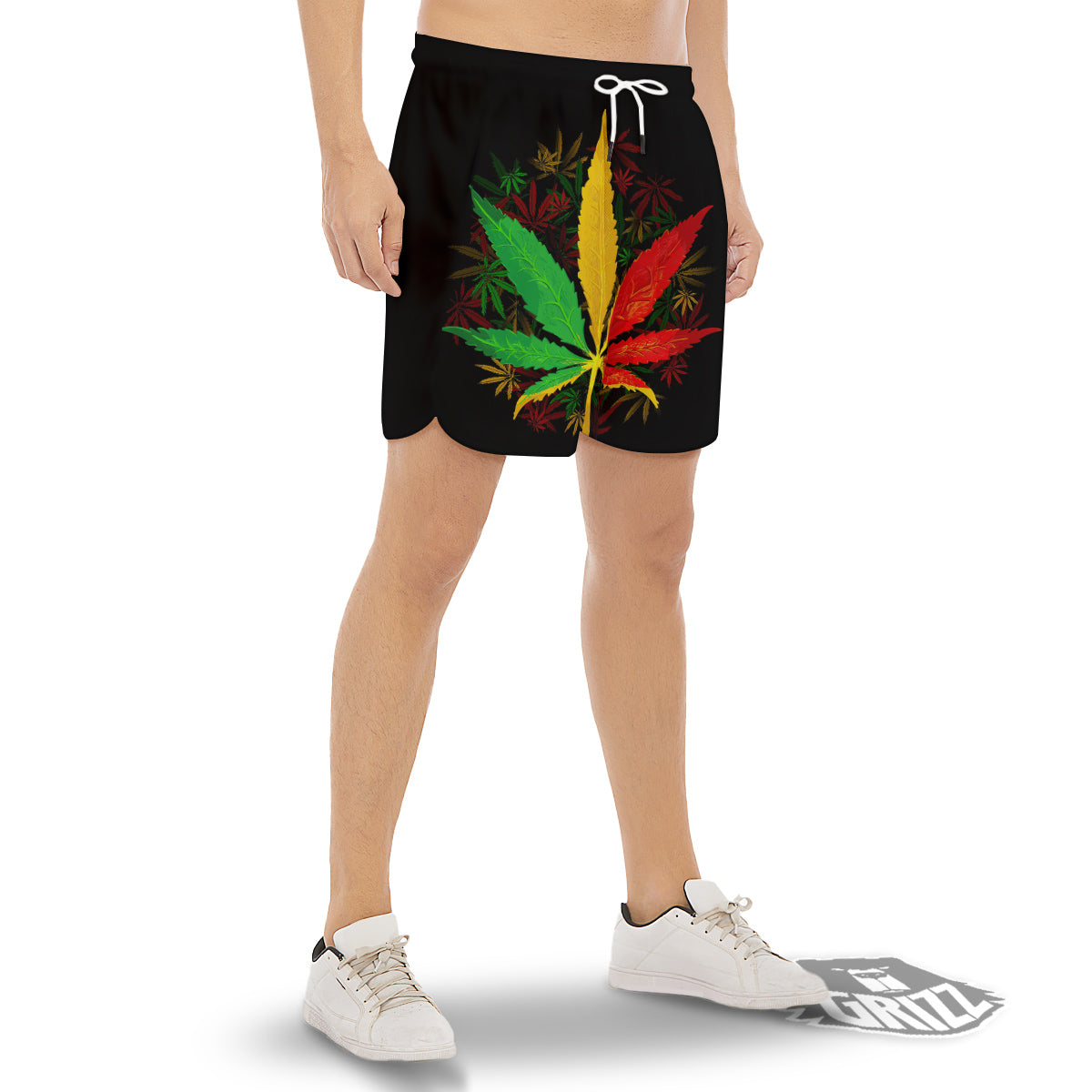 Rasta Cannabis Print Men's Gym Shorts-grizzshop