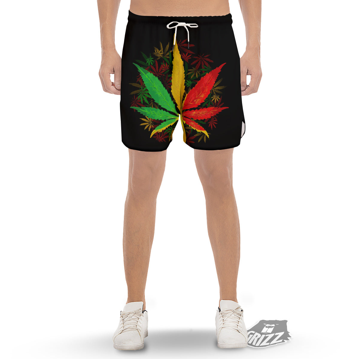 Rasta Cannabis Print Men's Gym Shorts-grizzshop