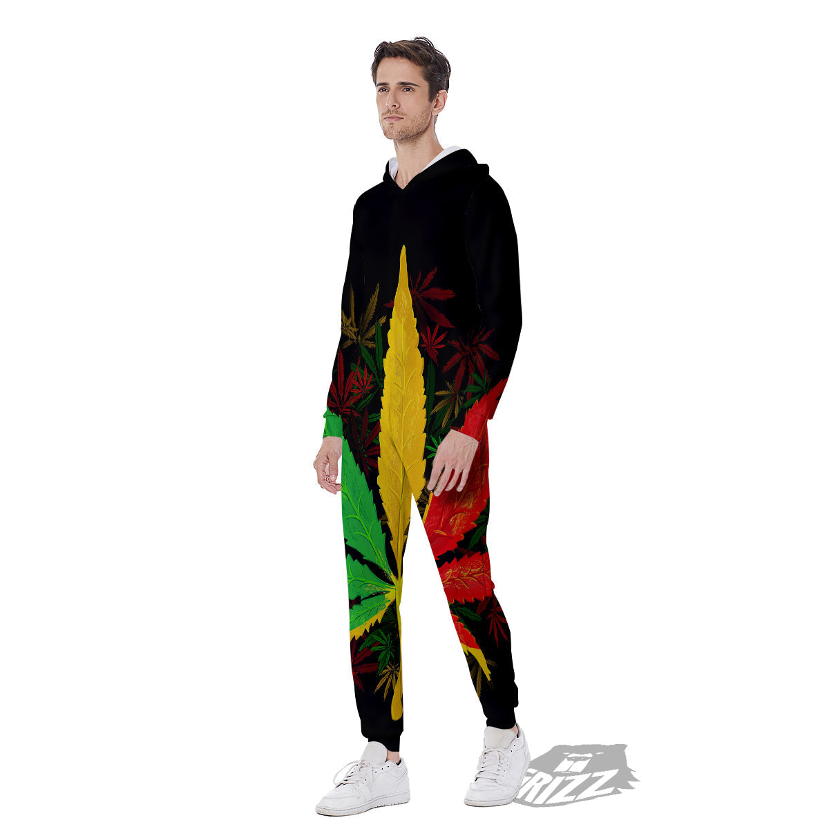 Rasta Cannabis Print Men's Jumpsuit-grizzshop