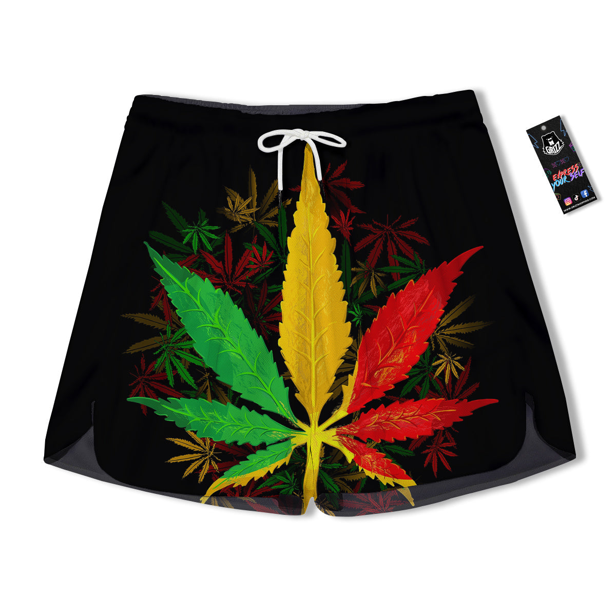 Rasta Cannabis Print Men's Running Shorts-grizzshop