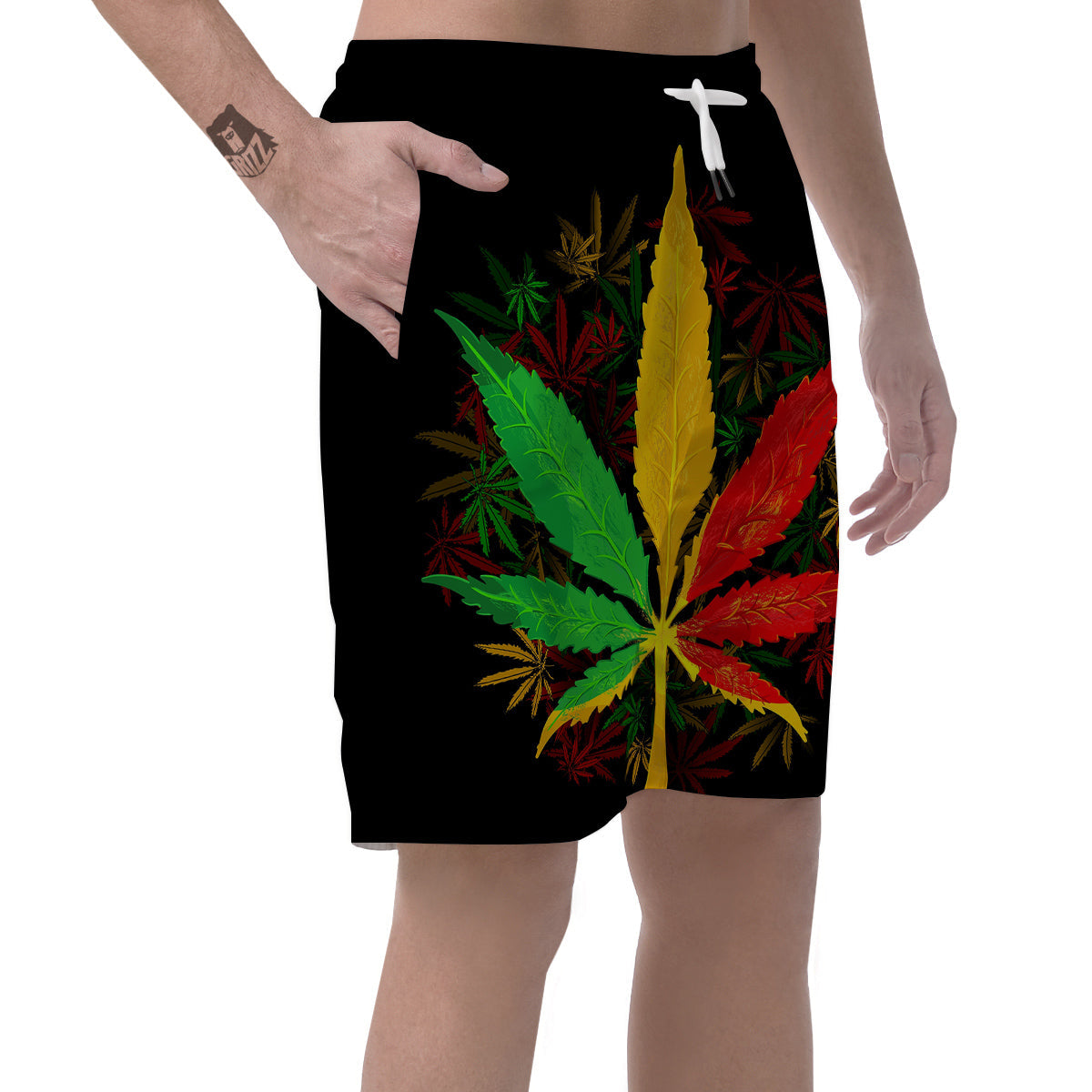 Rasta Cannabis Print Men's Shorts-grizzshop