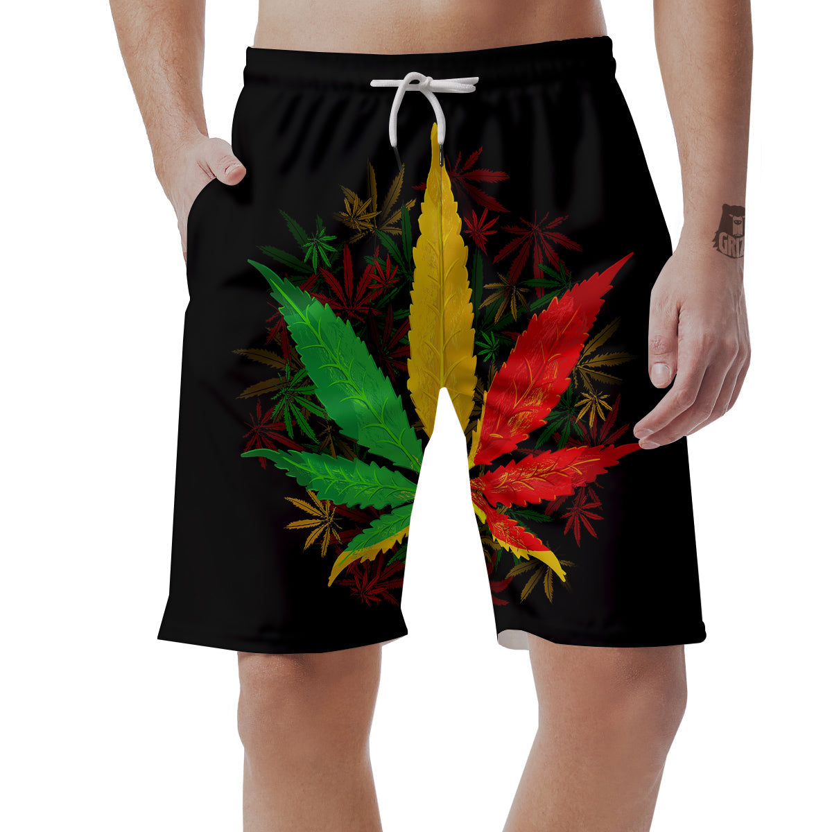 Rasta Cannabis Print Men's Shorts-grizzshop
