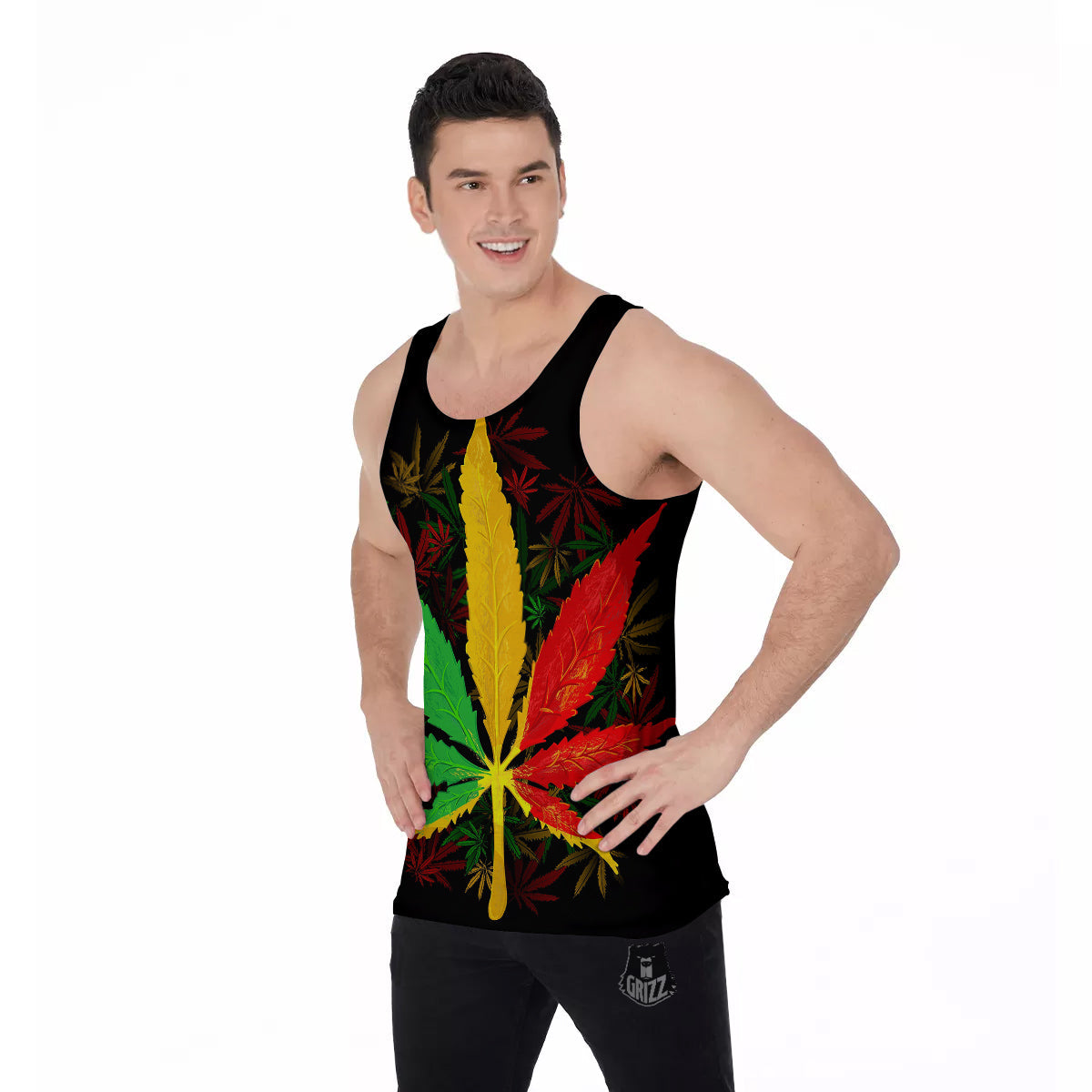 Rasta Cannabis Print Men's Tank Top-grizzshop