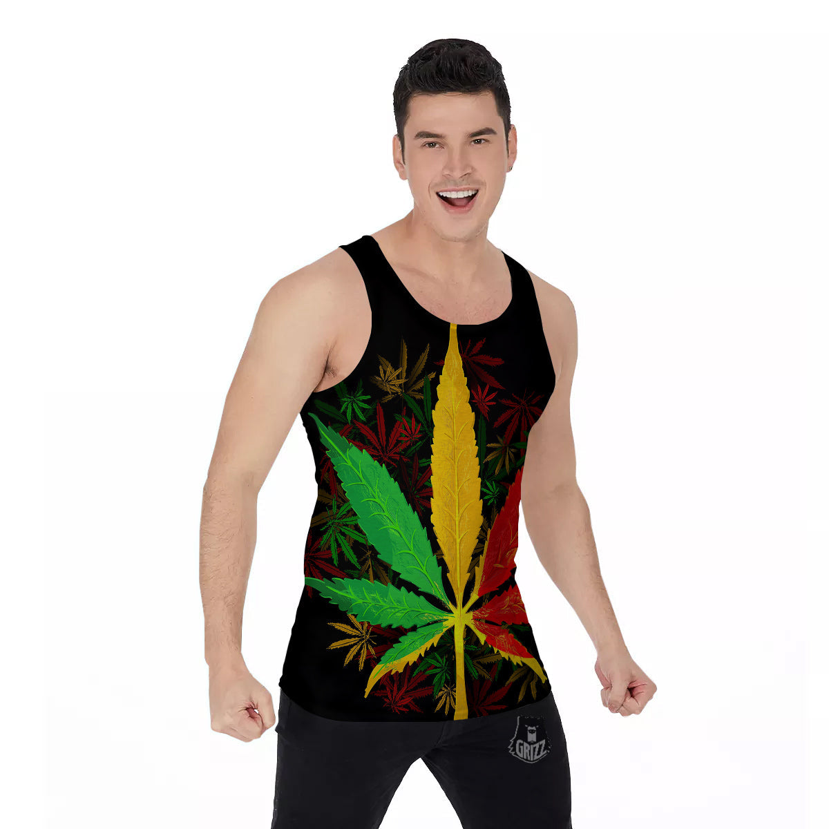 Rasta Cannabis Print Men's Tank Top-grizzshop